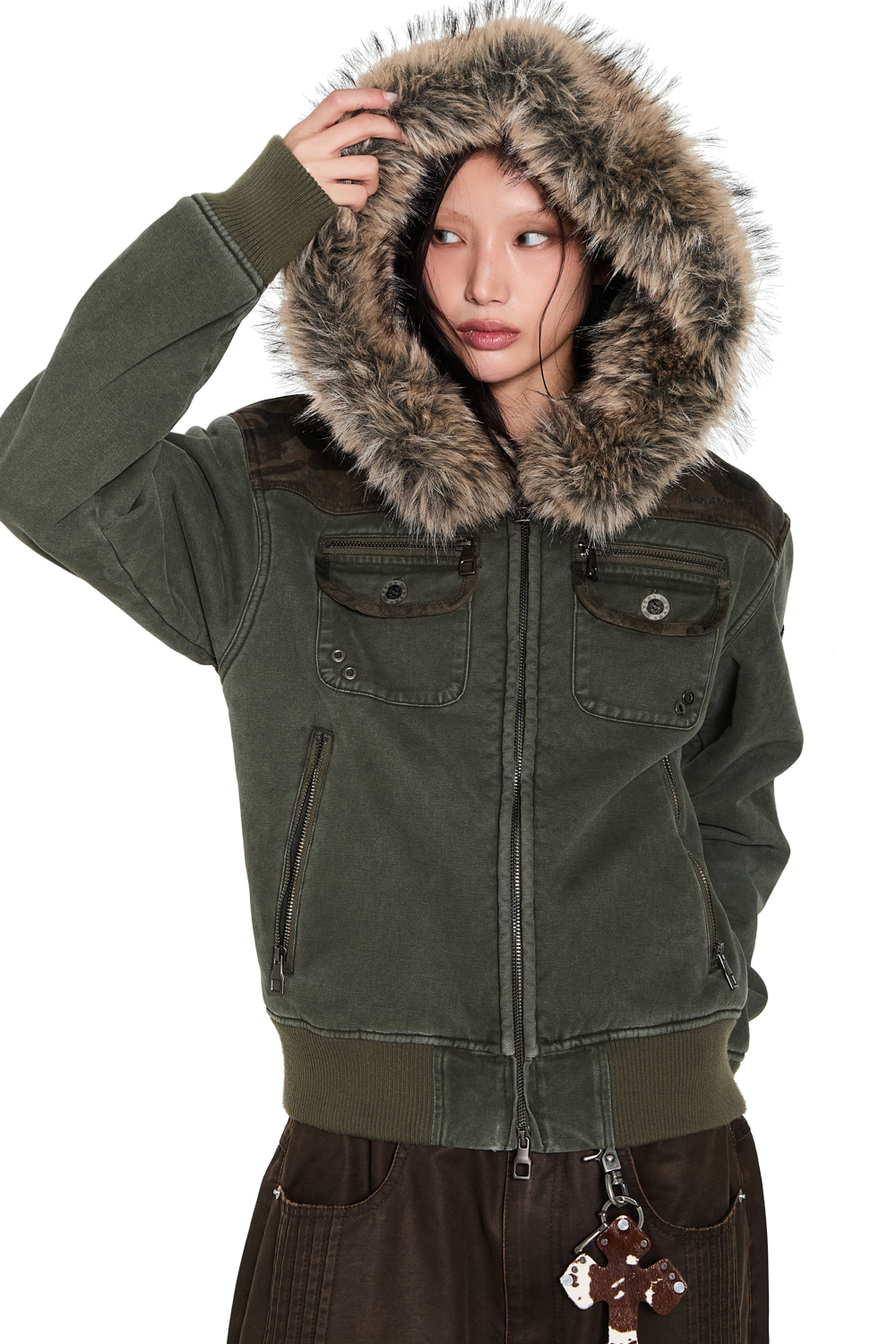 Fur Camo Contrast Jacket (Khaki) - AAKAM