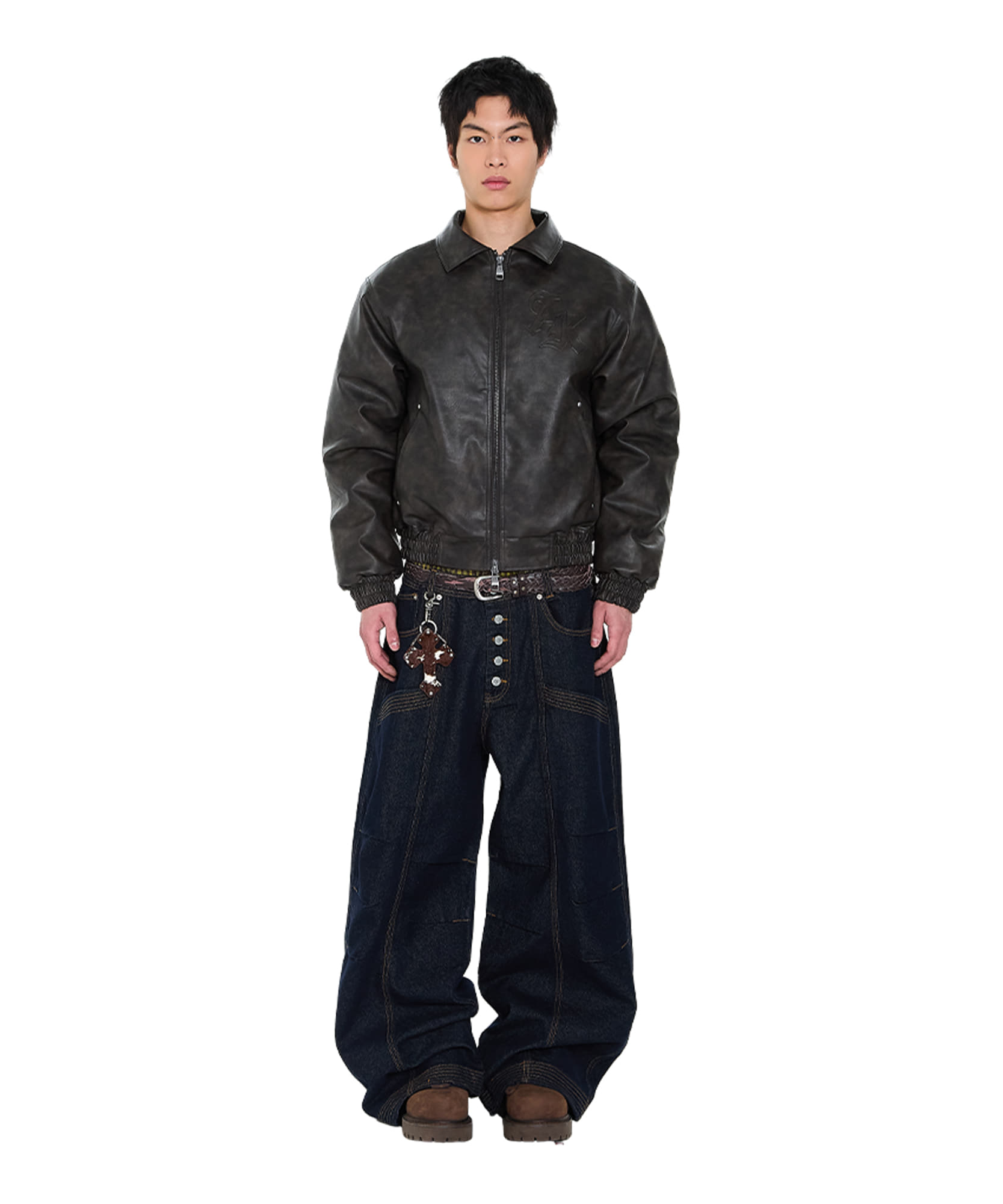 Knee Pin-Tuck Stitched Denim Pants (Blue) - AAKAM