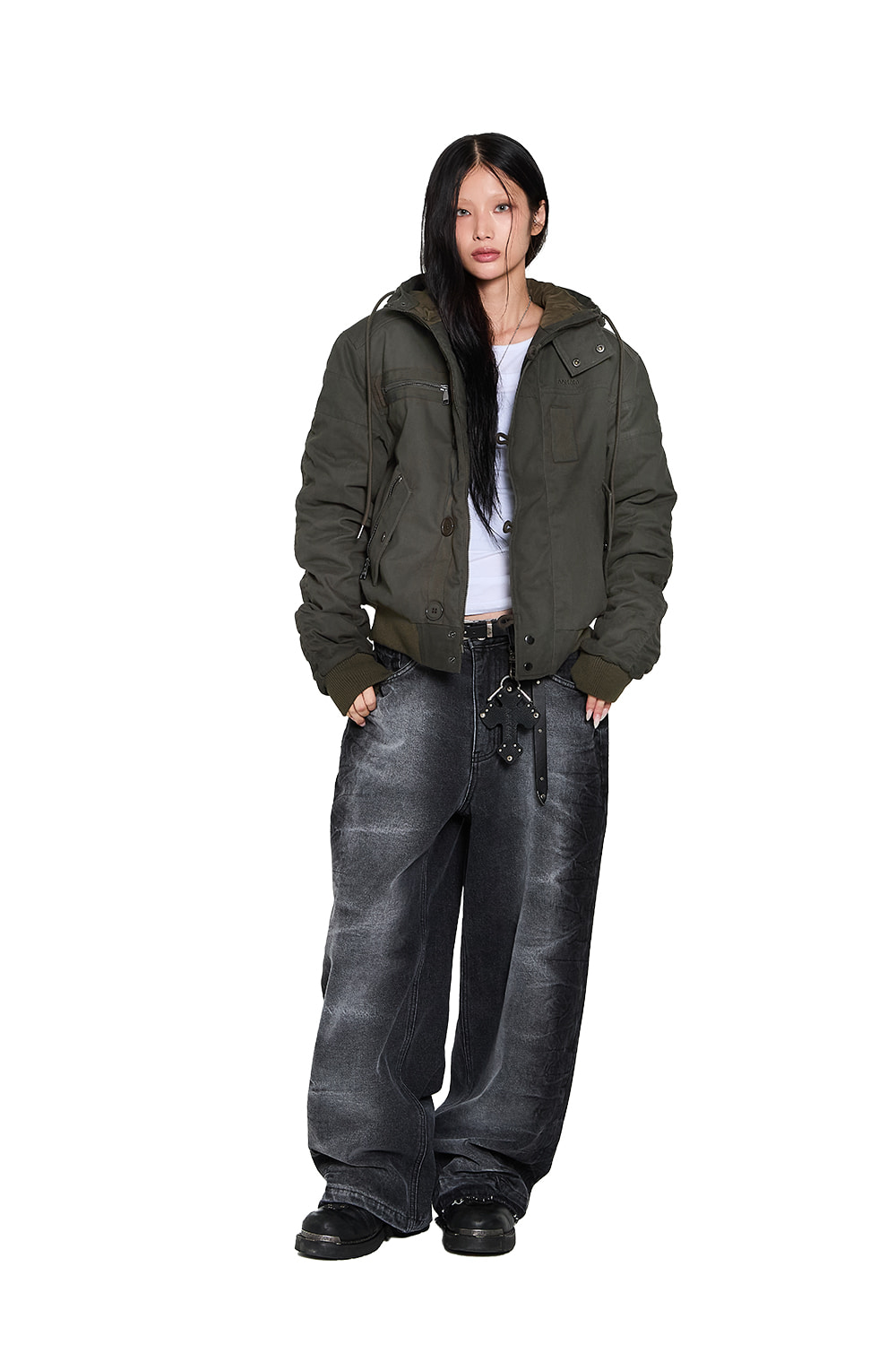 Button Placket Cotton Ma-1 Jacket (Khaki) | AAKAM