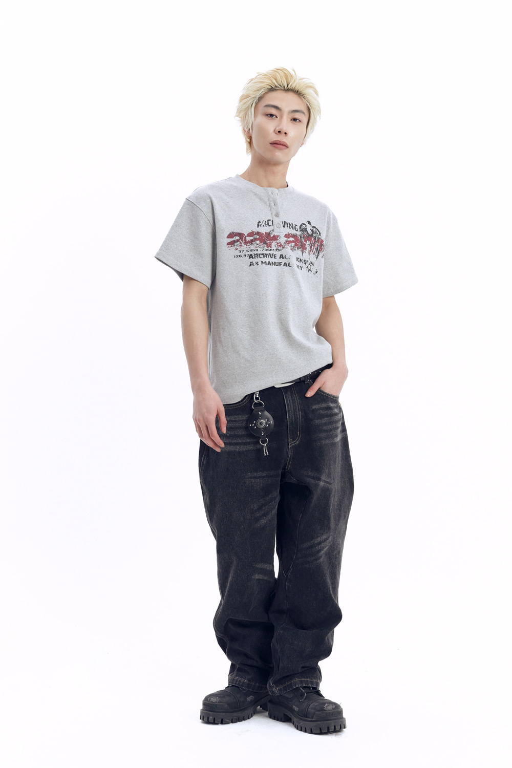 Stitched Baggy Denim Pants (Black) | AAKAM