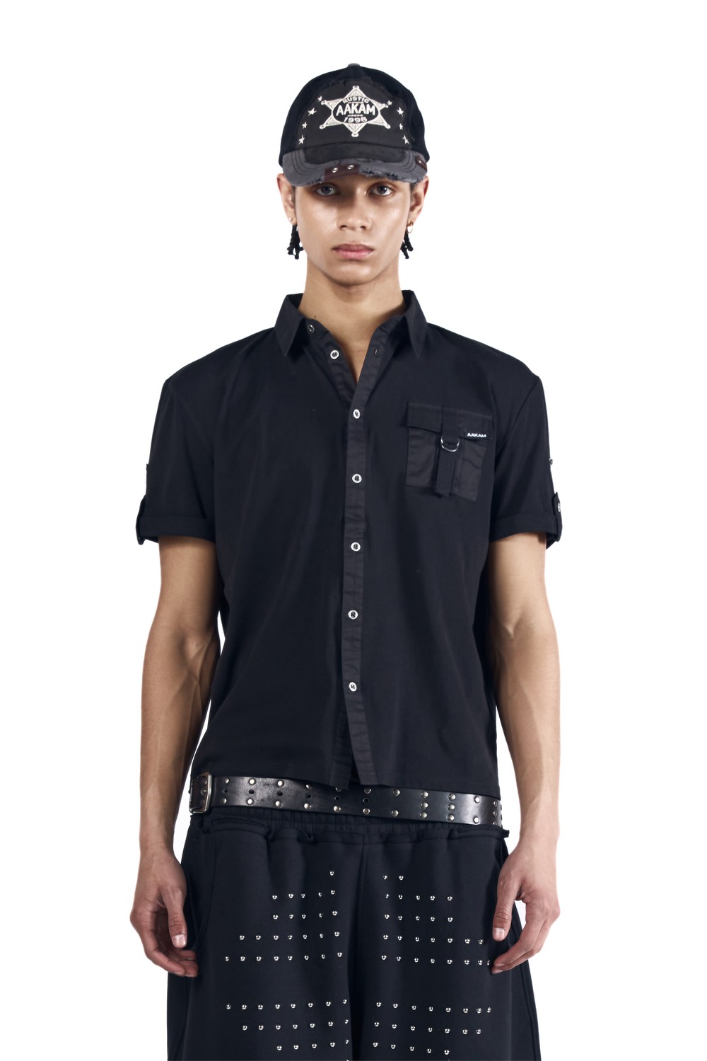 Roll-Up Pocket Shirts (Black) - AAKAM