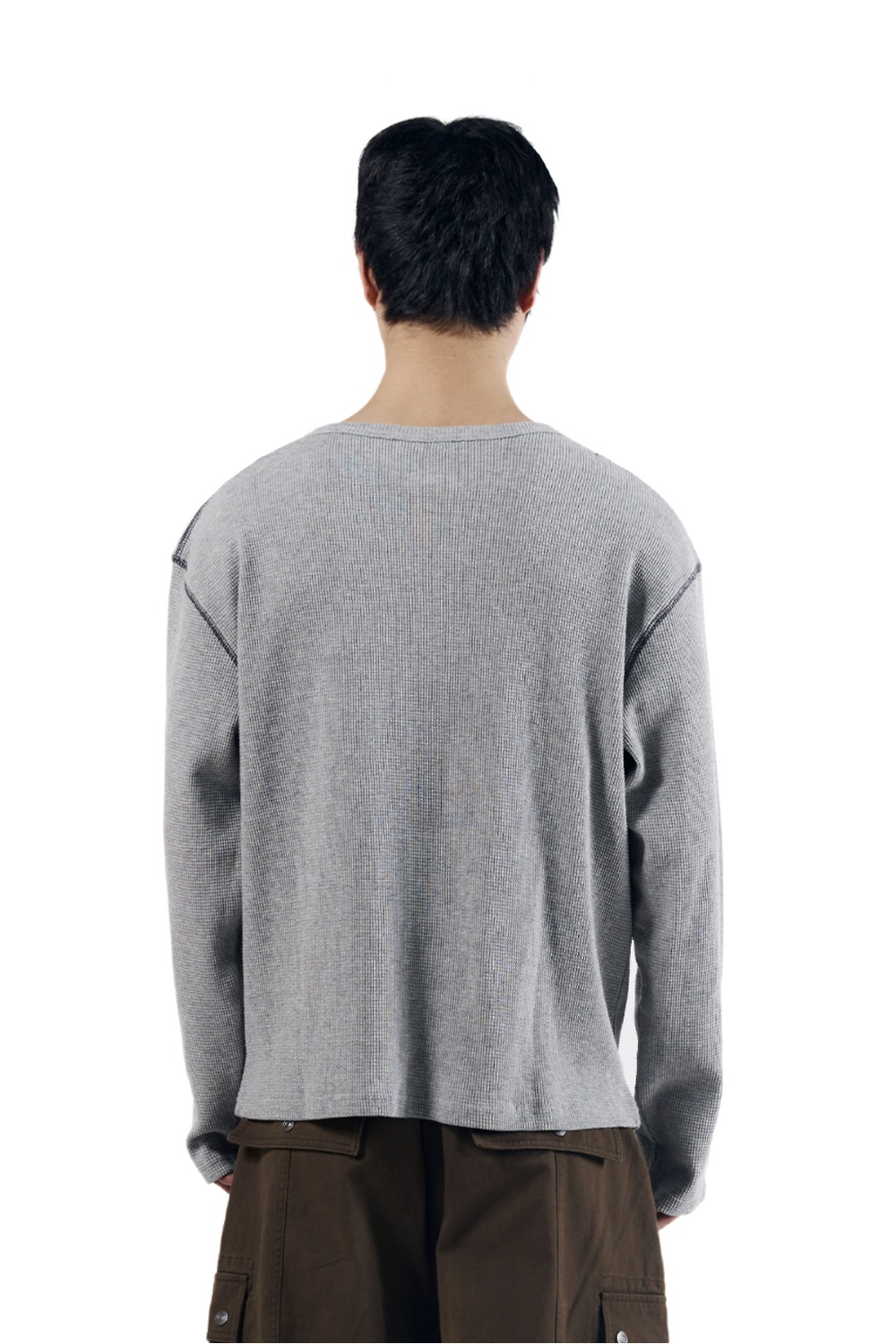Henry Neck Waffle Long Sleeve (Gray) - AAKAM