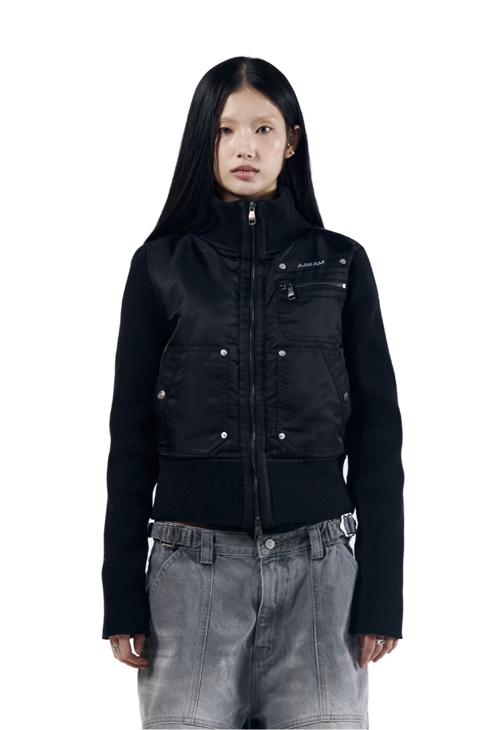 ジャケット・アウター Tzuu AAKAM Knitted Nylon Jacket Knitted Nylon Jacket (Black) - AAKAM