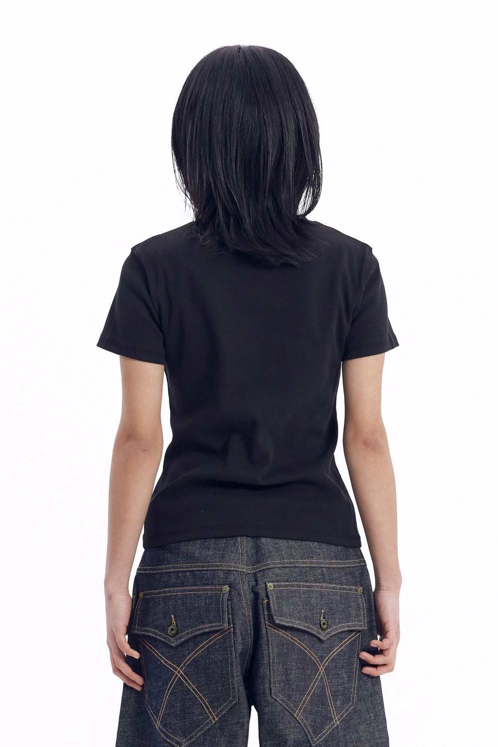 Crack Henry Neck Half Top (Black) - AAKAM