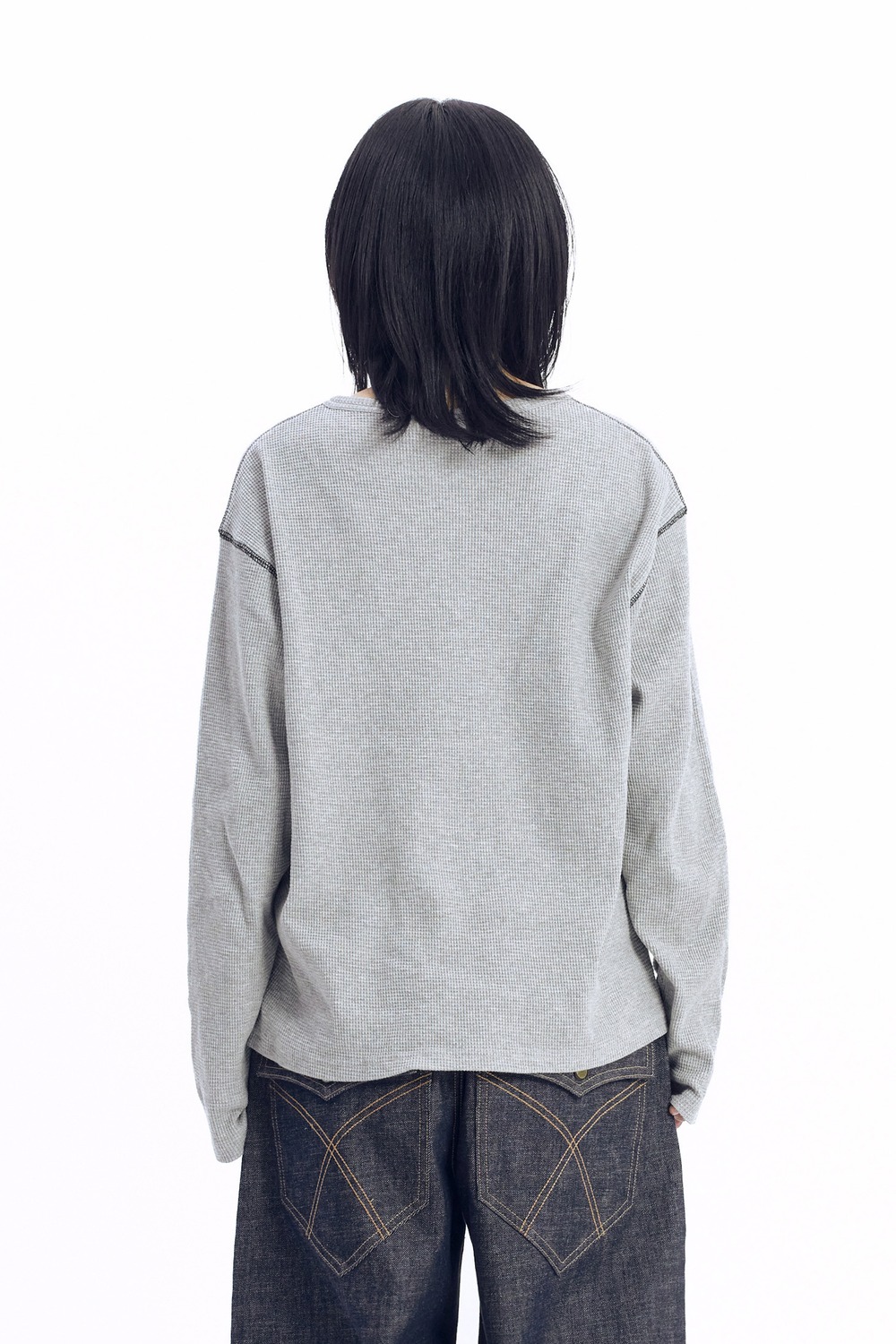 Henry Neck Waffle Long Sleeve (Gray) - AAKAM
