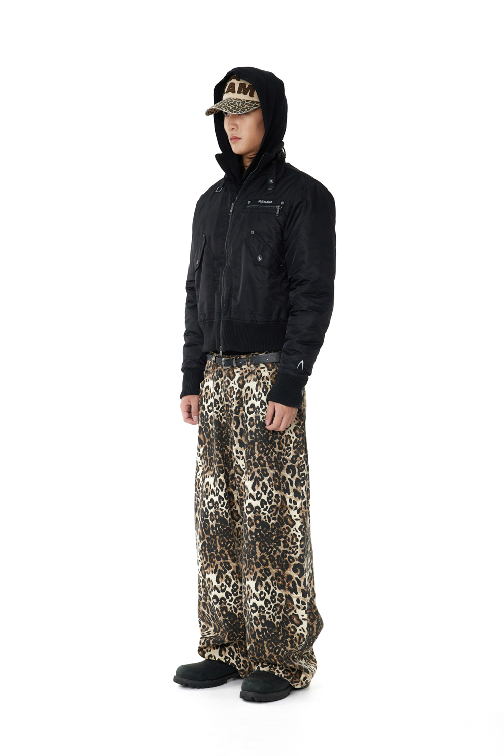 High-Neck Bomber Jacket (Black) - AAKAM