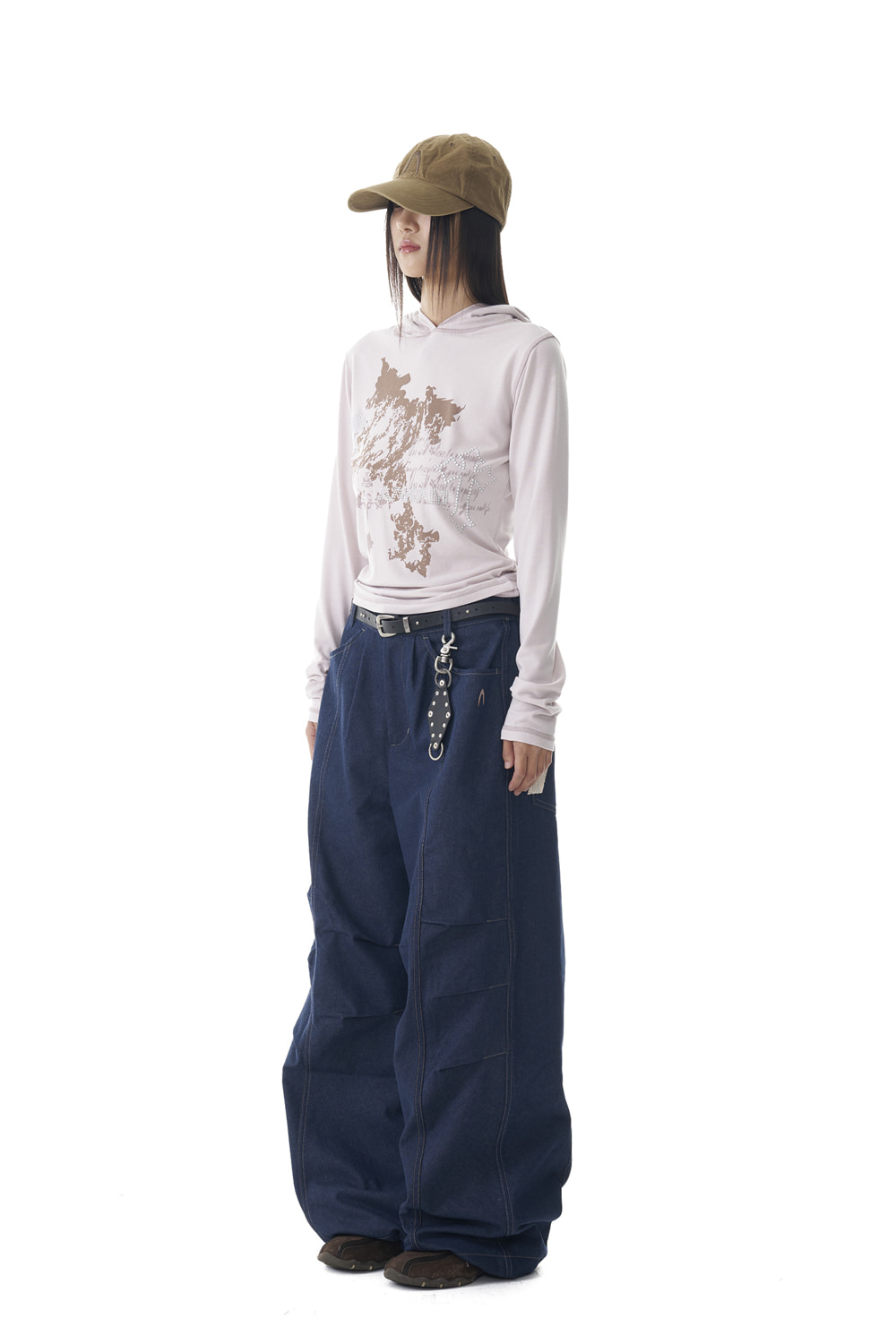98 Printed Knee Pin-tuck Denim Pants (Blue) | AAKAM