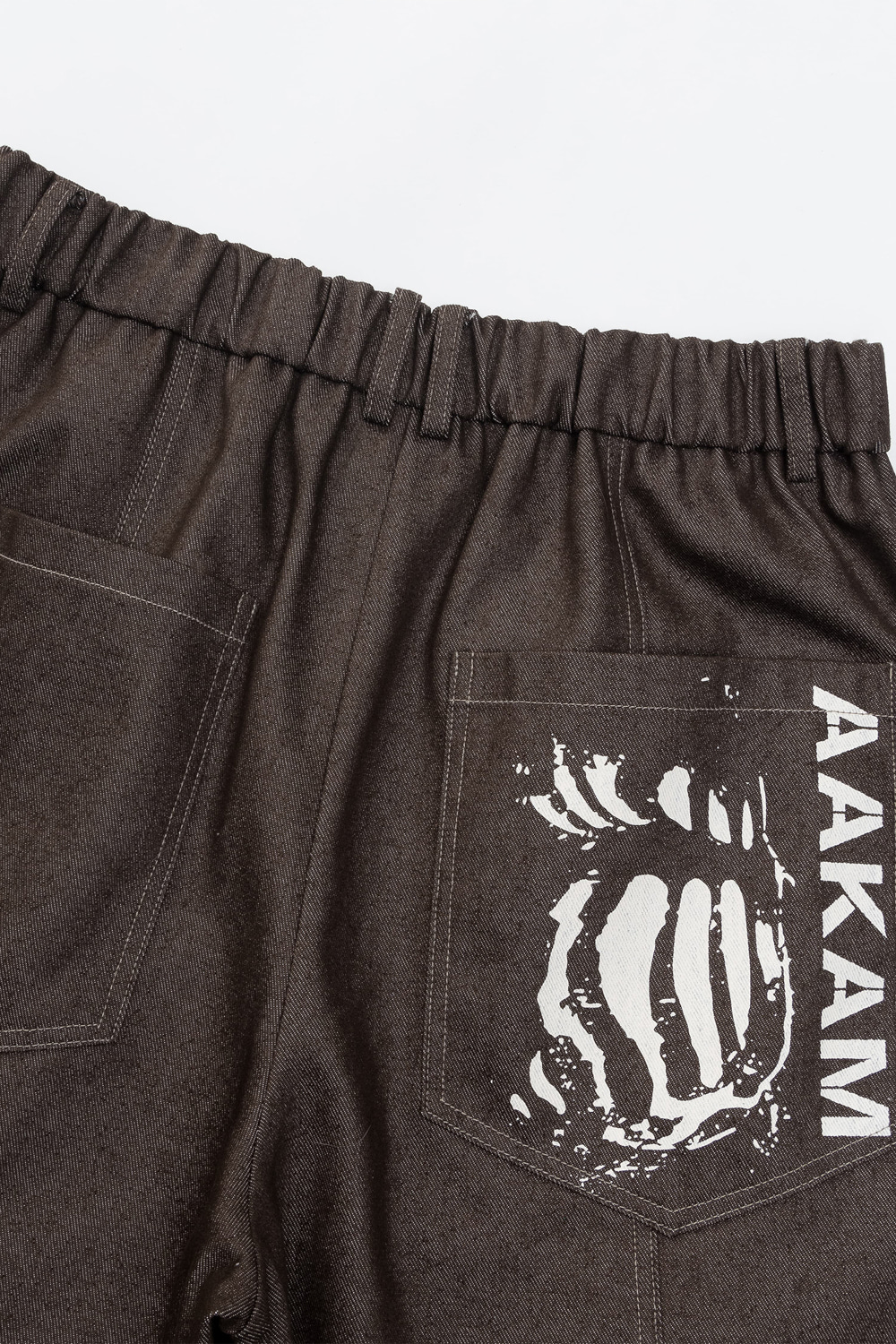 Knee Pin-tuck Printed Denim Pants (Brown) | AAKAM