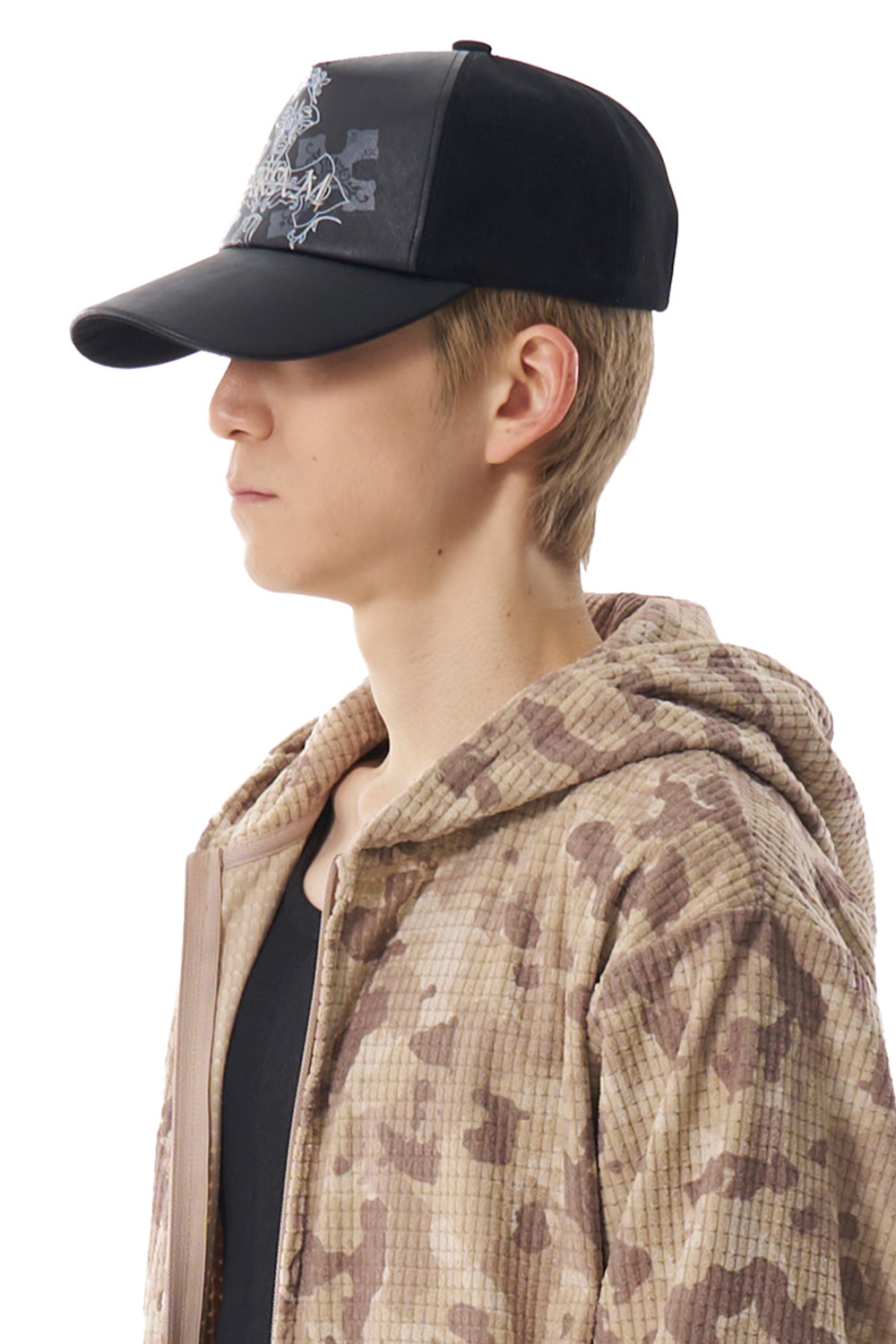 Leather Mixed CROS2 Ball Cap (Black) - AAKAM