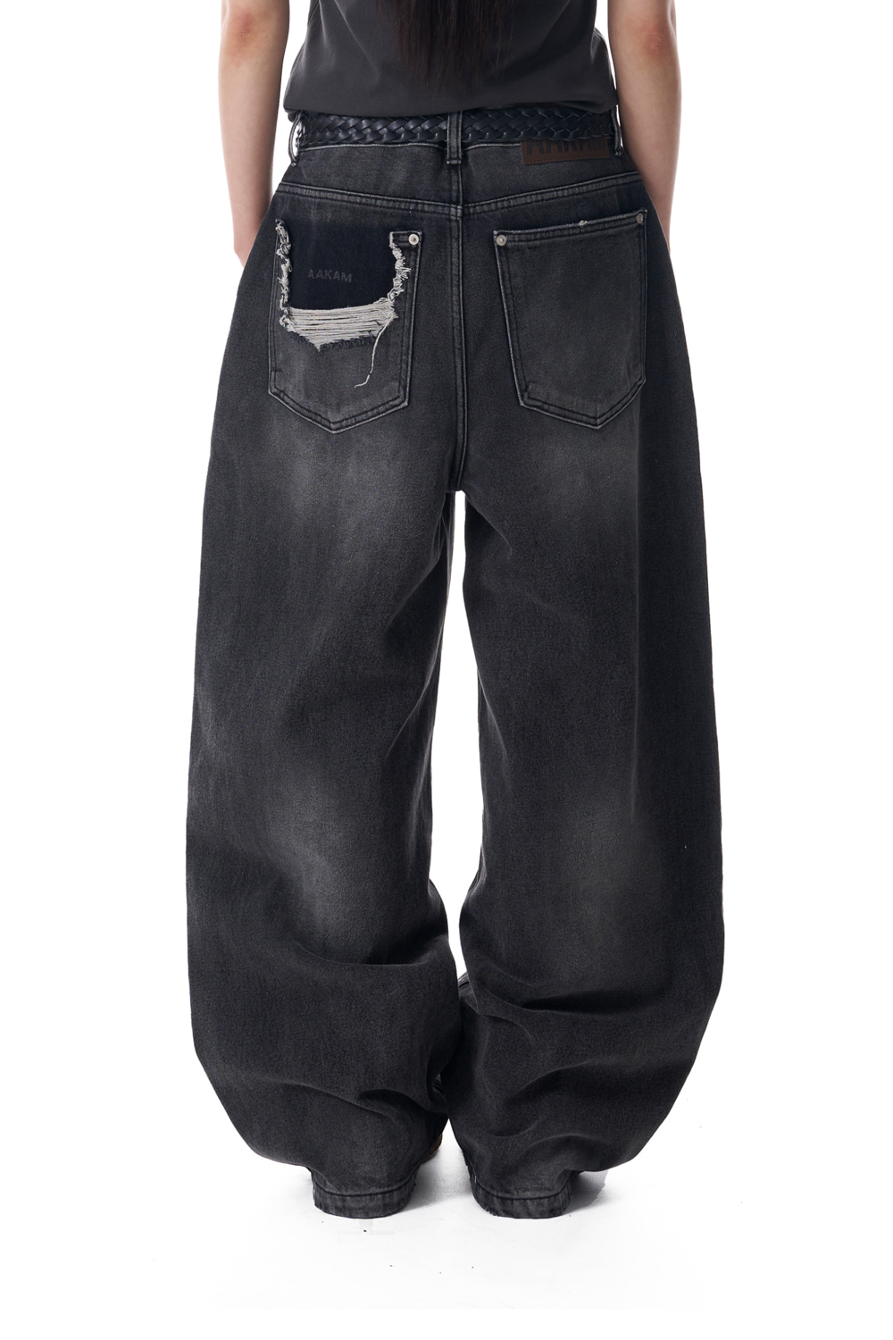 Distressed Pocket Denim Pants (Black) - AAKAM