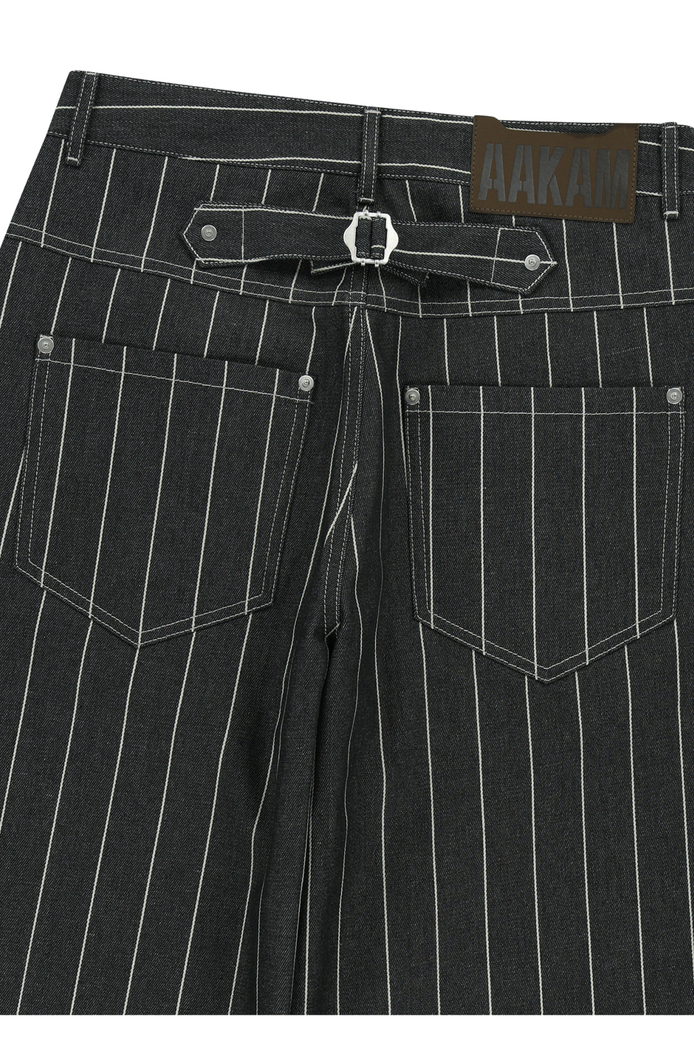 Striped Cinch Back Denim Pants (Black) - AAKAM