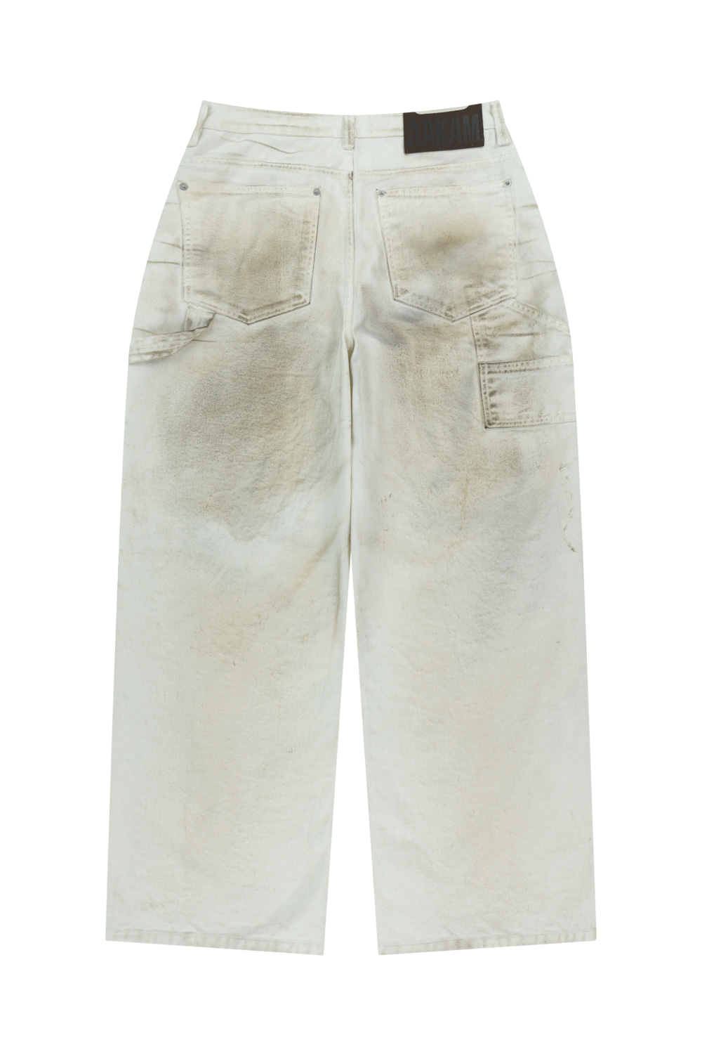 Dirty Washed Double Knee Cotton Pants (White) - AAKAM