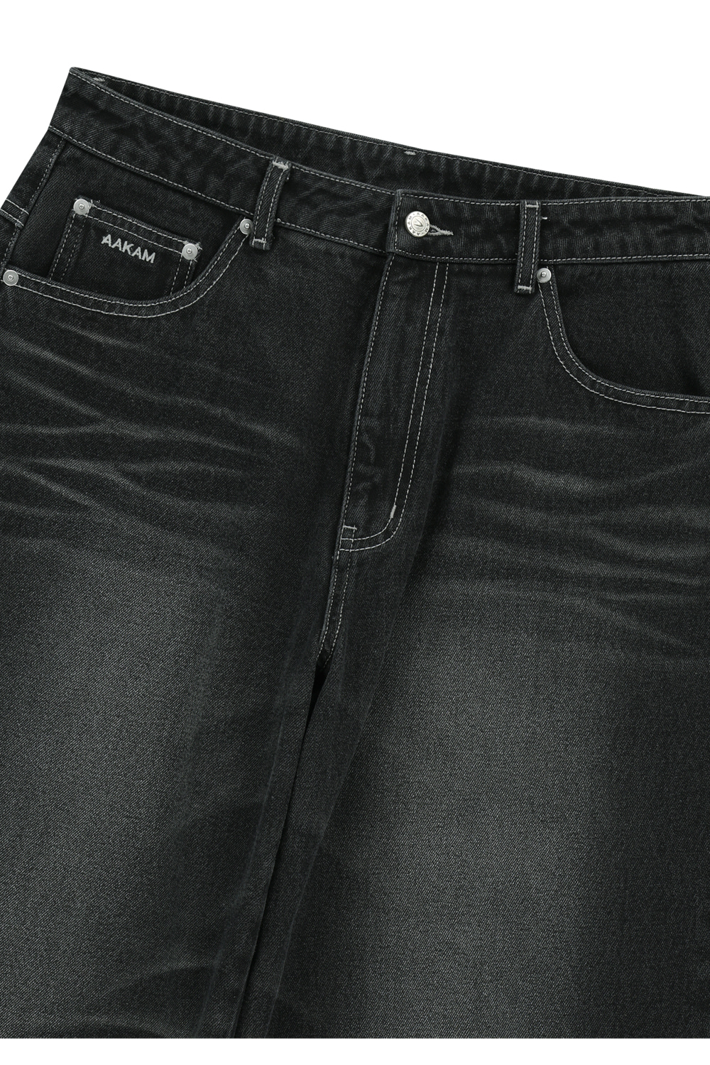2-Lined Eyelet Washed Denim Pants (Black) - AAKAM