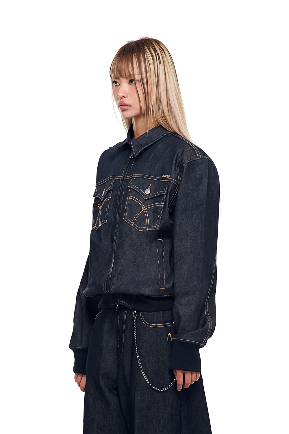 [11.21 예약 배송] Banding Denim Zip-Up Jacket (Dark Blue) | AAKAM
