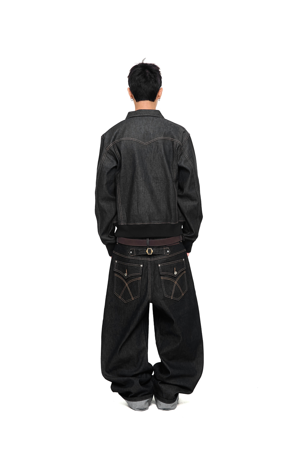 Banding Denim Zip-Up Jacket (Black) - AAKAM