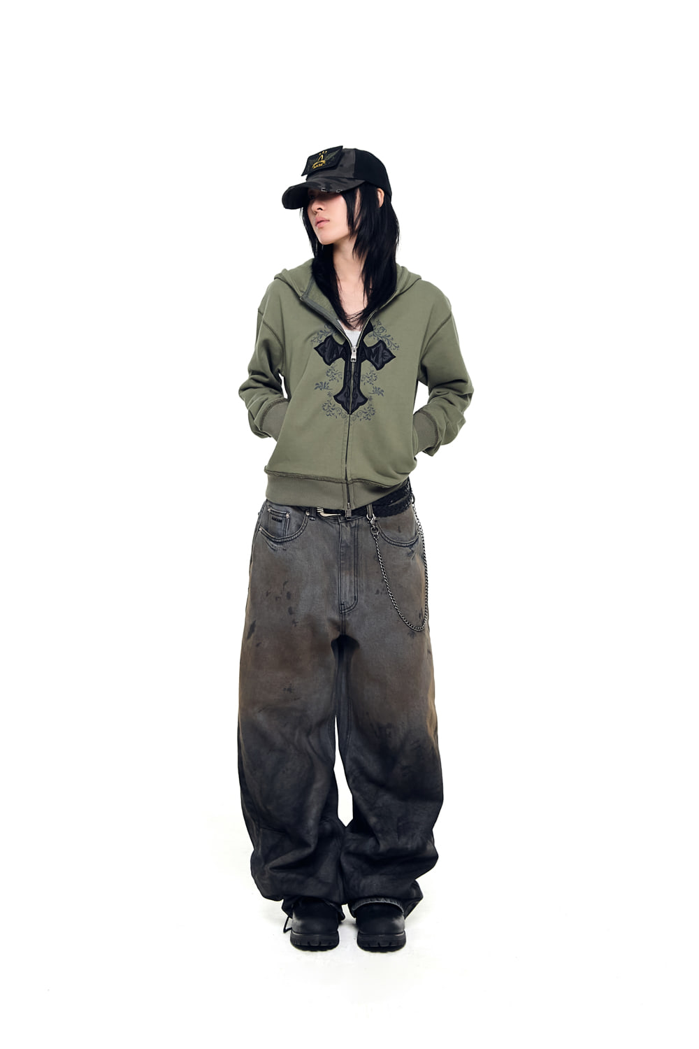 AKM CROS2 Zip-Up Hoodie (Khaki) - AAKAM