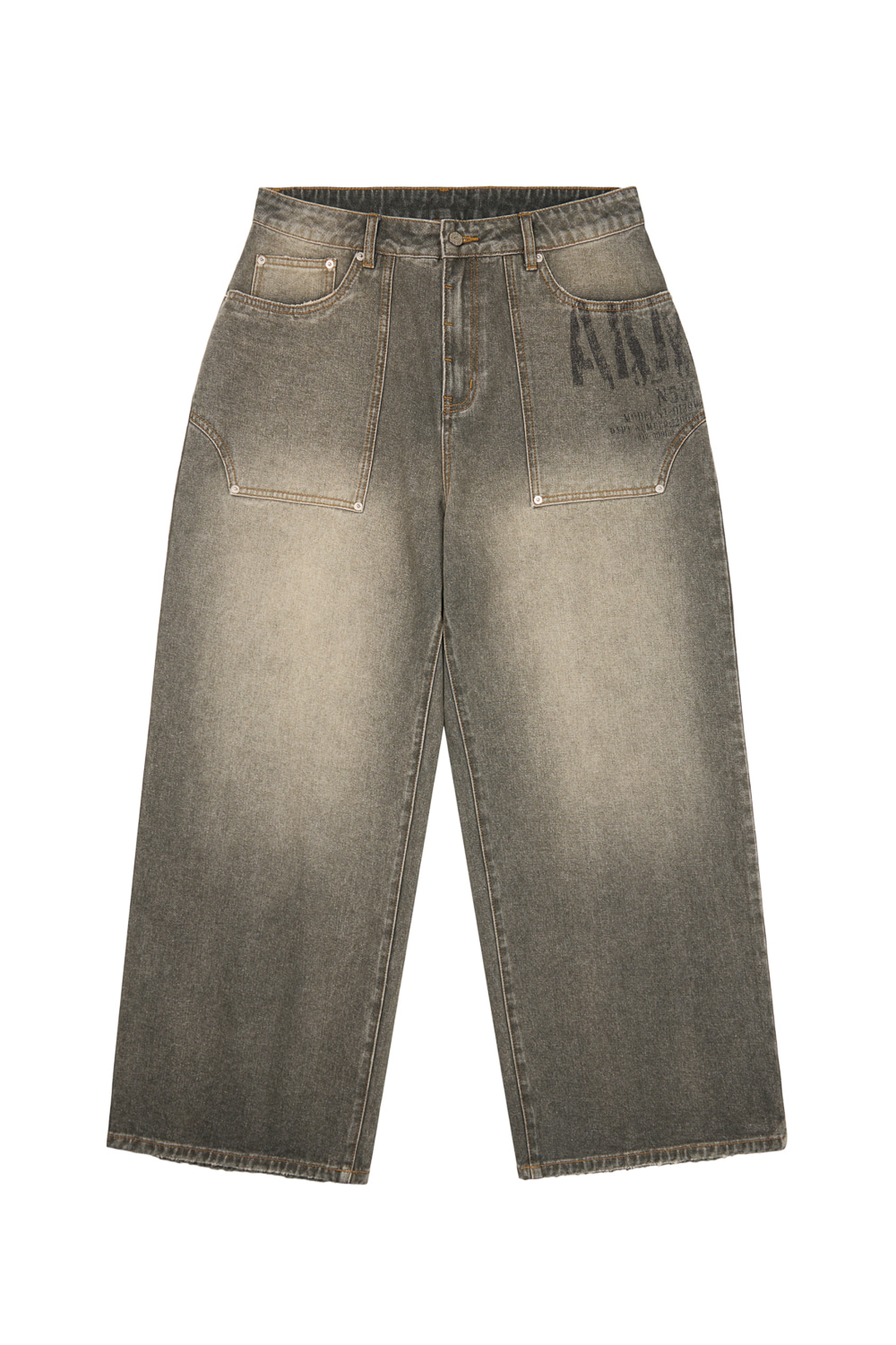 Out Pocket Printed Denim Pants (Gray) - AAKAM