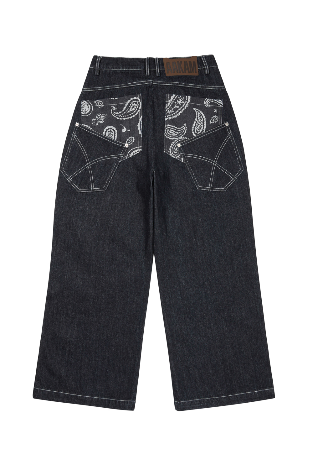 Knee Pin-Tuck Paisley Denim Pants (Black) - AAKAM