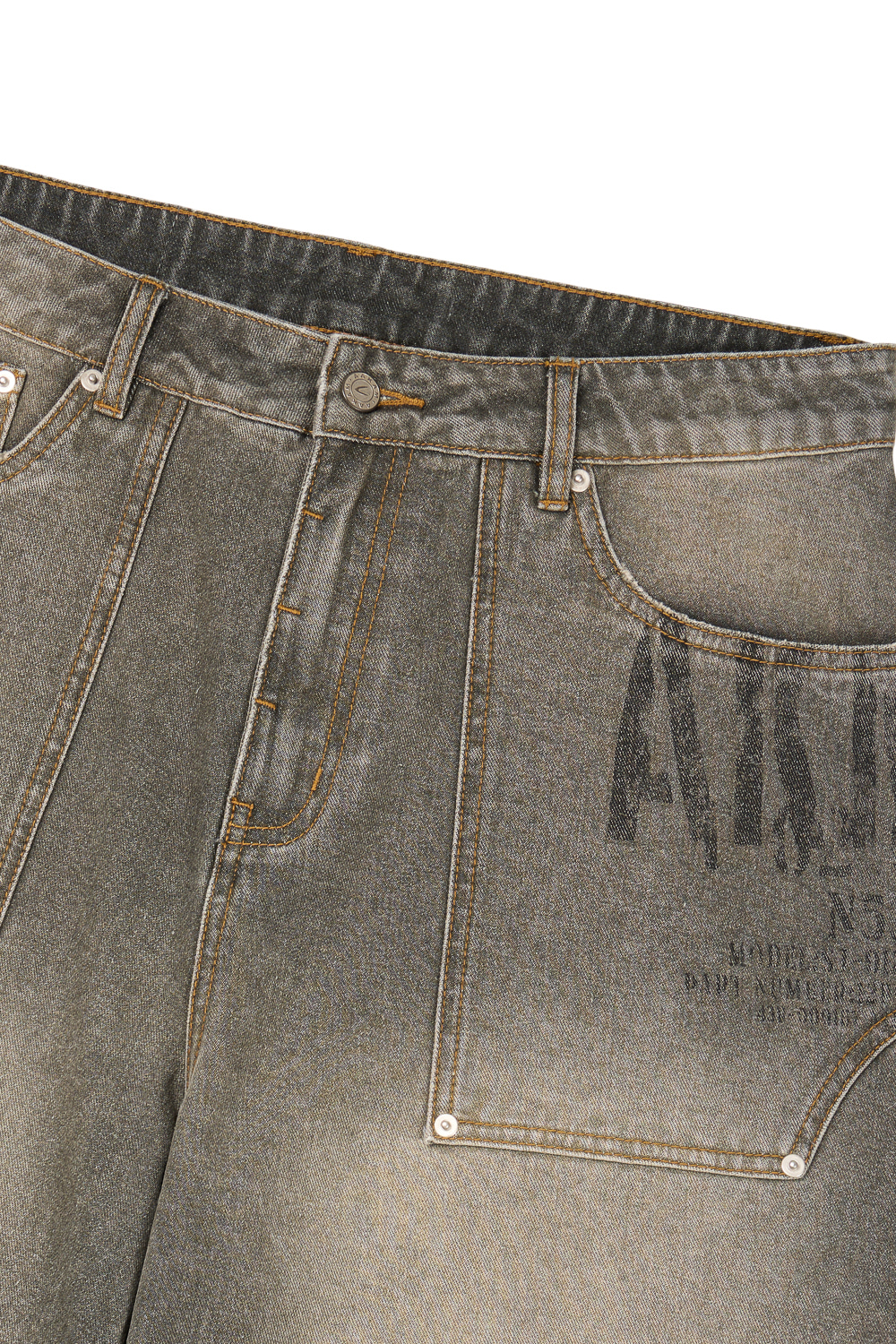 Out Pocket Printed Denim Pants (Gray) - AAKAM