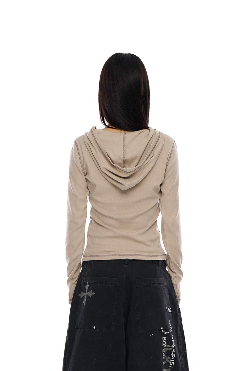 Numbering Hooded Long Sleeve (Beige) - AAKAM