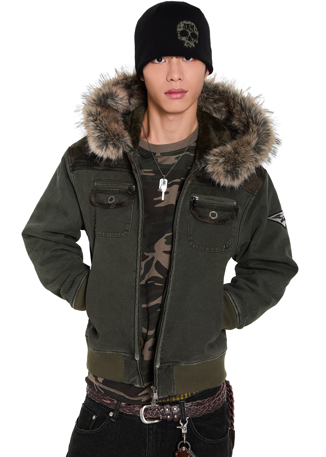 Fur Camo Contrast Jacket (Khaki) | AAKAM