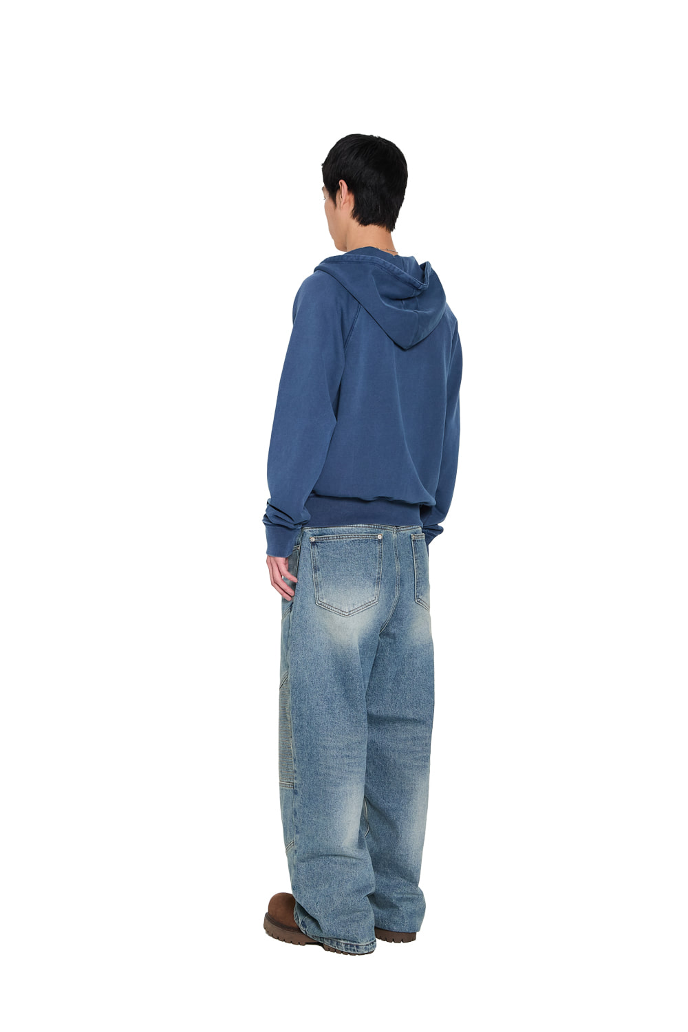 Pigment Dyed Cross Zip-Up Hoodie (Blue) - AAKAM