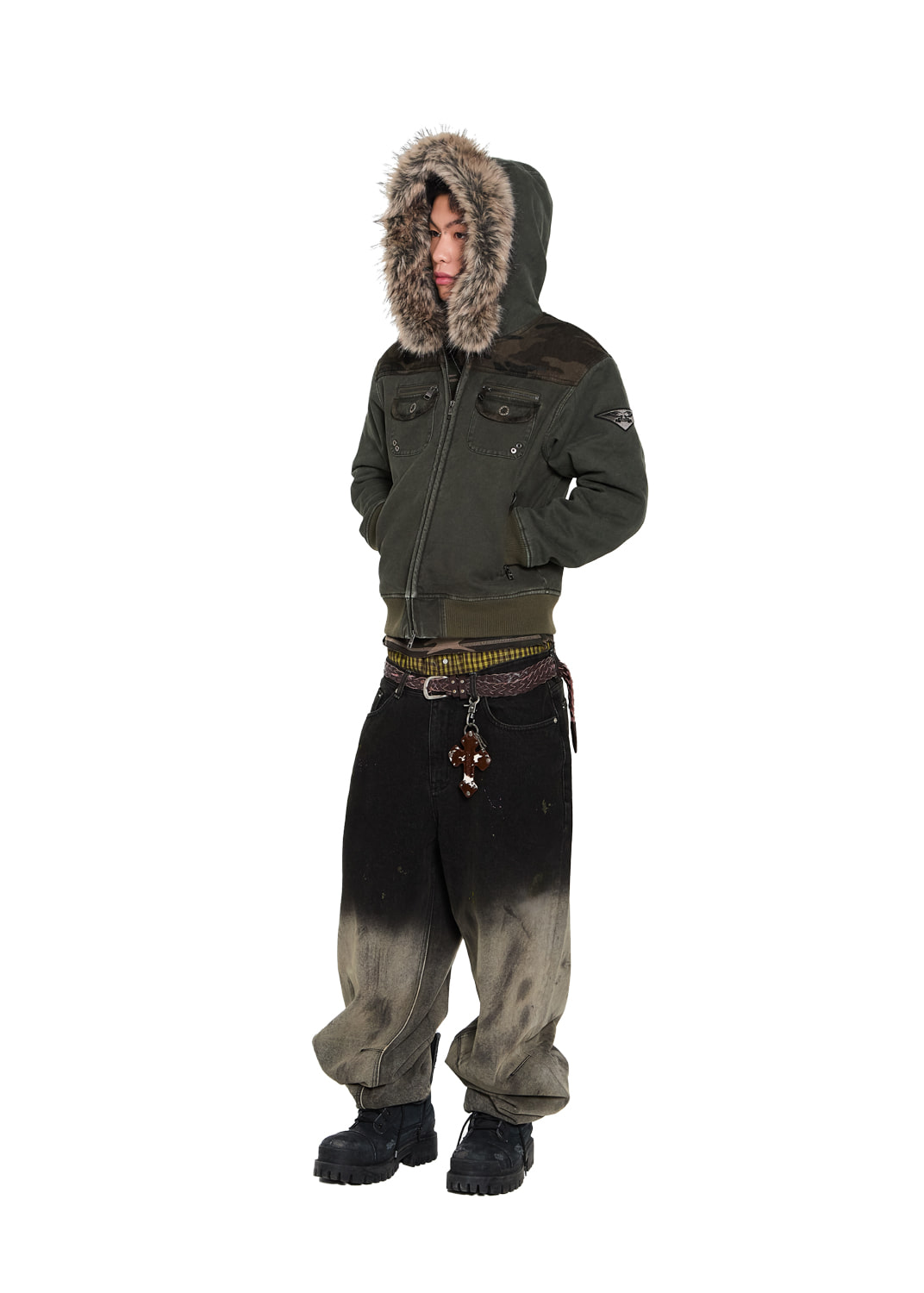 Fur Camo Contrast Jacket (Khaki) - AAKAM