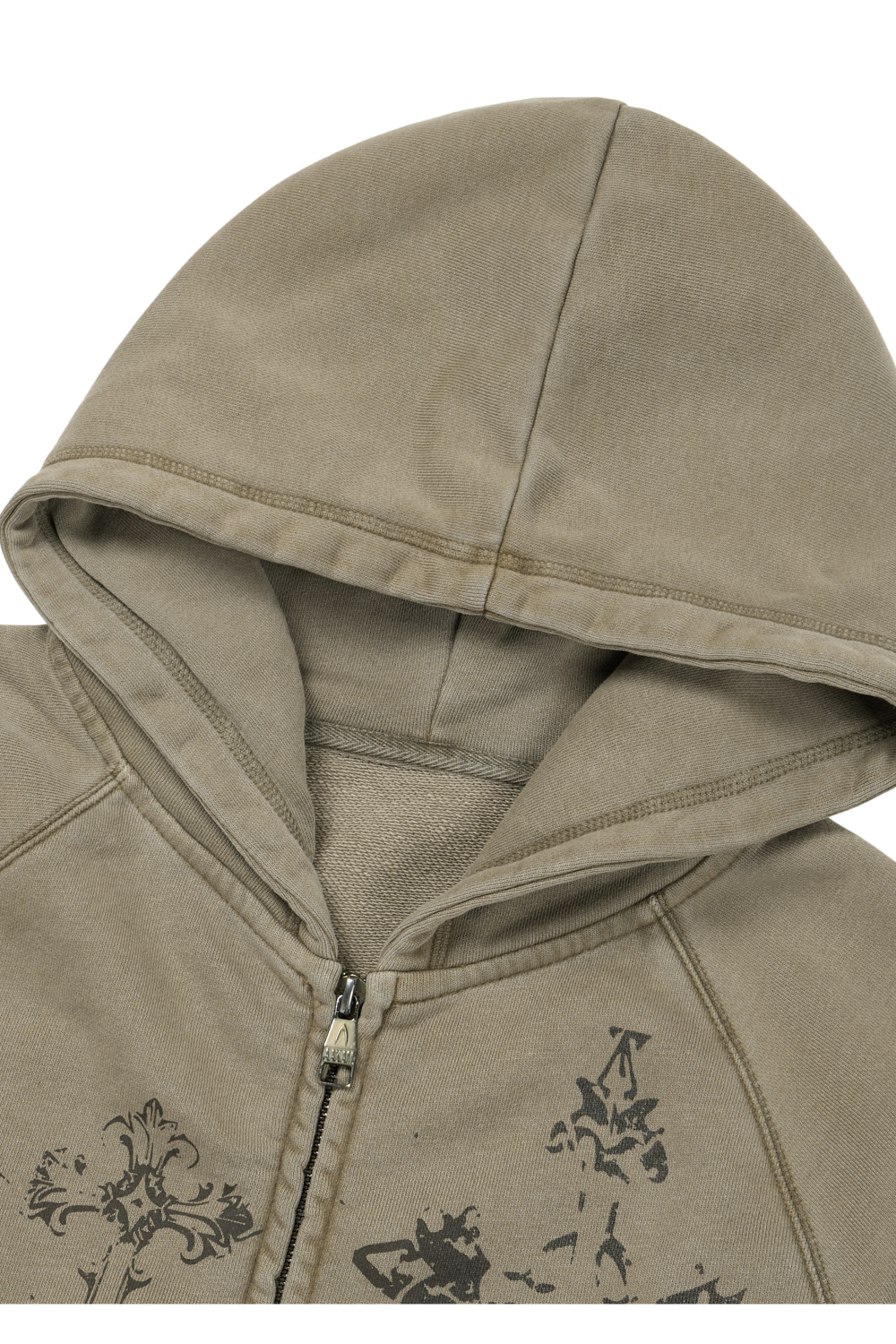 Pigment Dyed Cross Zip-Up Hoodie (Brown) - AAKAM