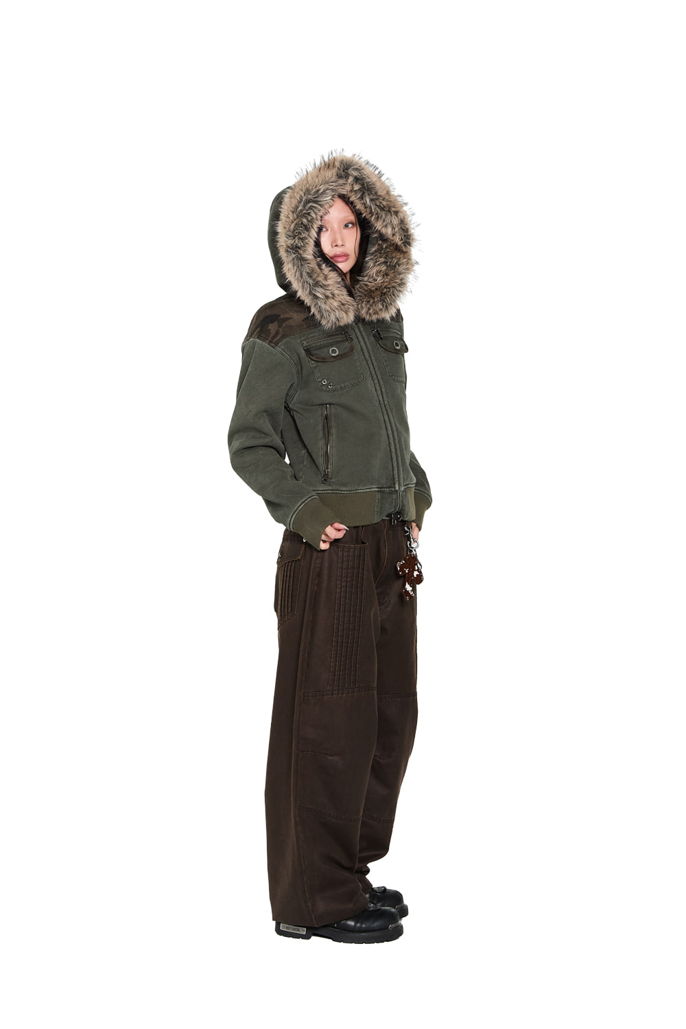 Fur Camo Contrast Jacket (Khaki) | AAKAM