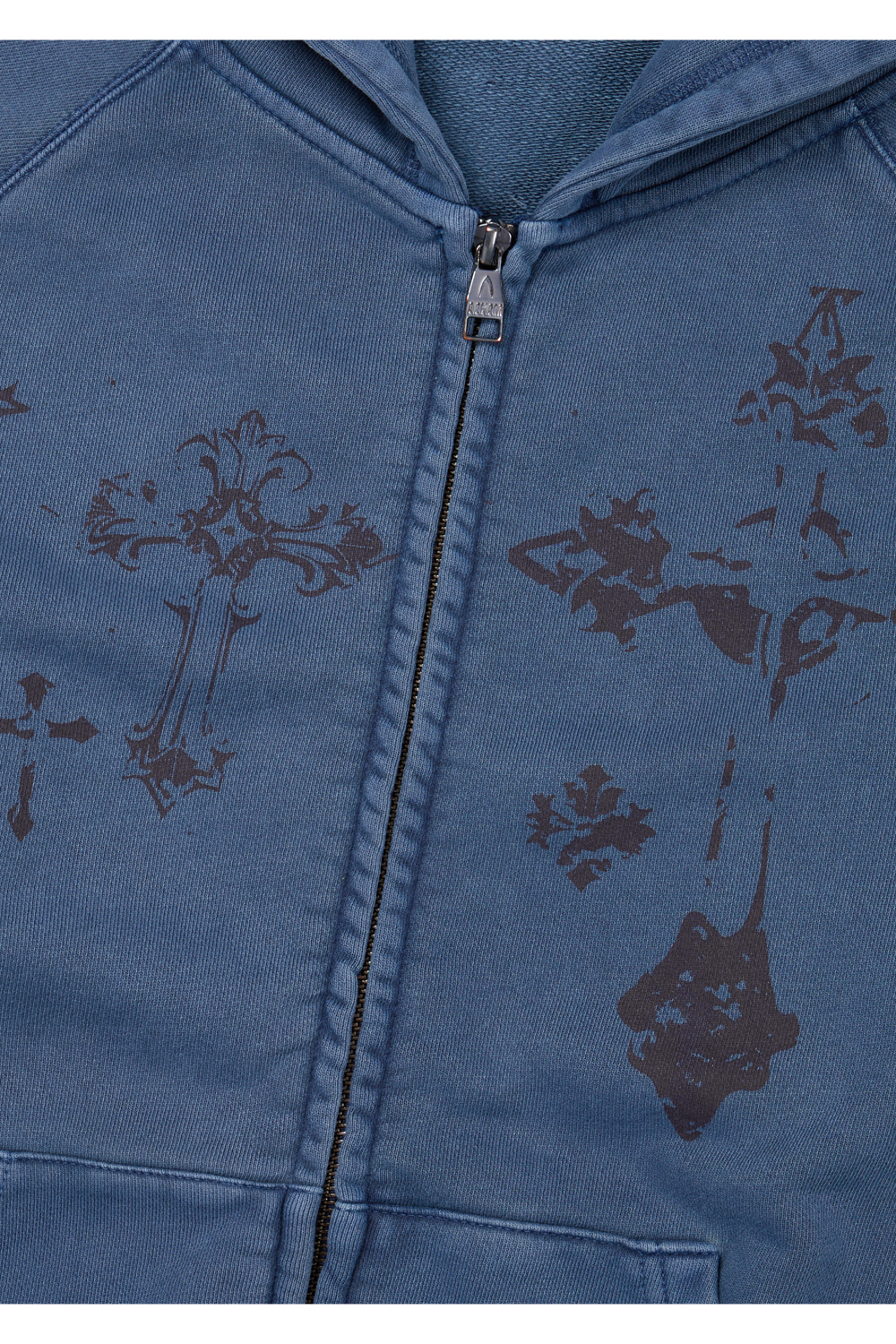 Pigment Dyed Cross Zip-Up Hoodie (Blue) - AAKAM