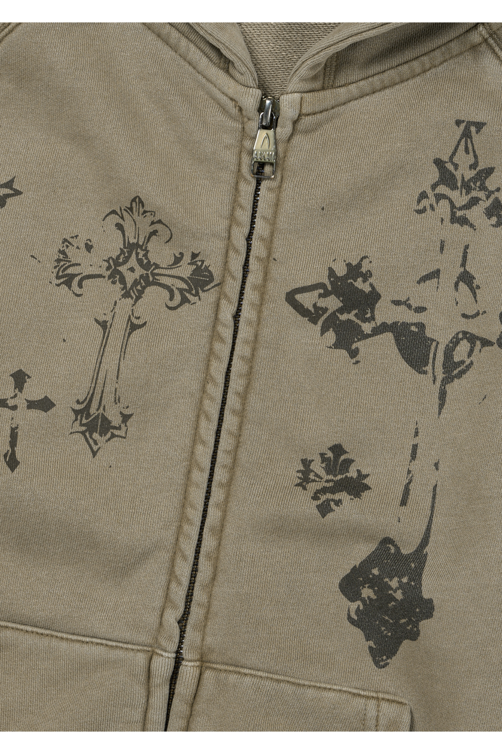Pigment Dyed Cross Zip-Up Hoodie (Brown) - AAKAM