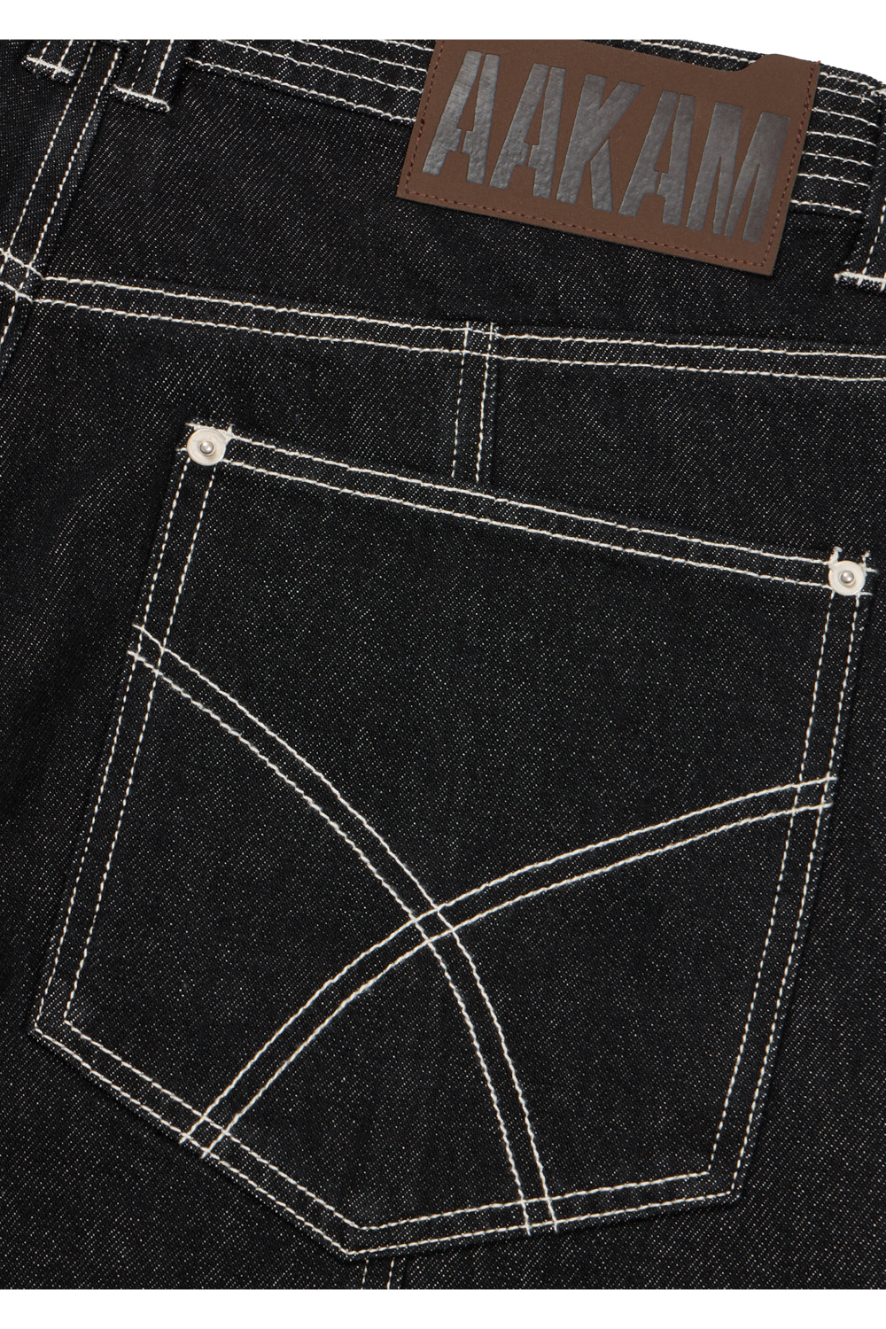 Knee Pin-Tuck Stitched Denim Pants (Black) - AAKAM