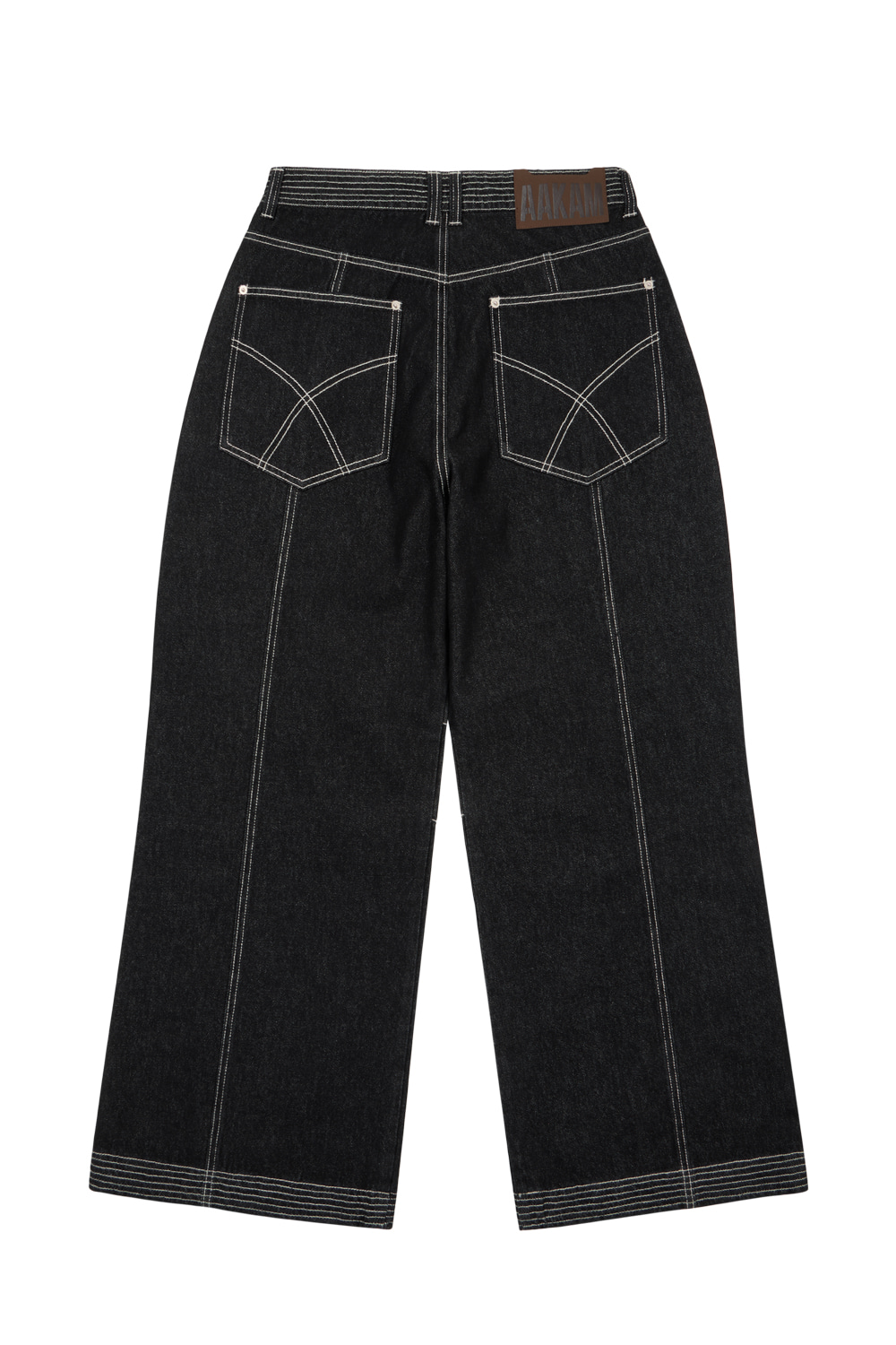 Knee Pin-Tuck Stitched Denim Pants (Black) - AAKAM