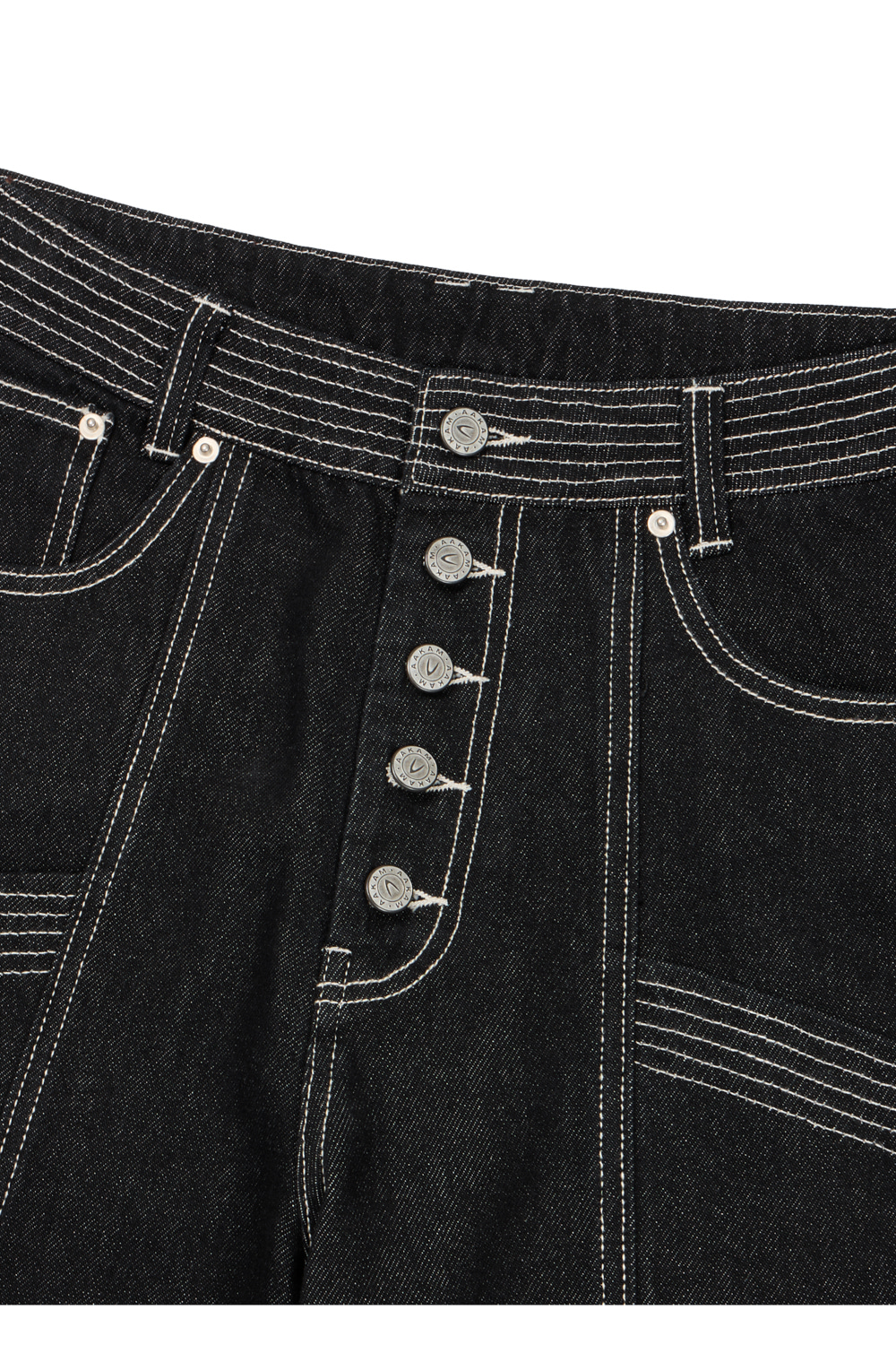 Knee Pin-Tuck Stitched Denim Pants (Black) - AAKAM