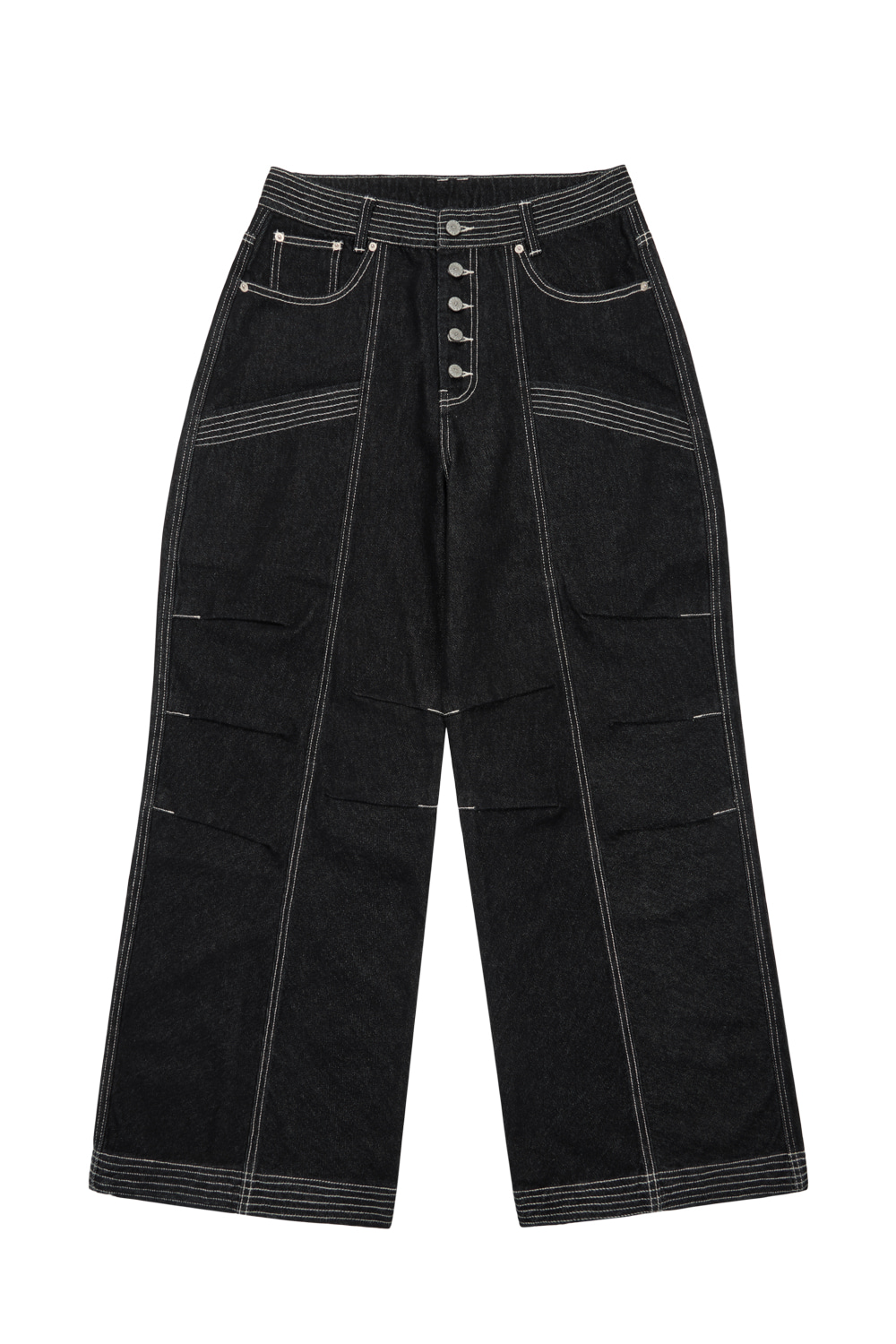 パンツ AAKAM Knee Pin-Tuck Stitched Denim Pants Knee Pin-Tuck Stitched Denim Pants (Black) - AAKAM