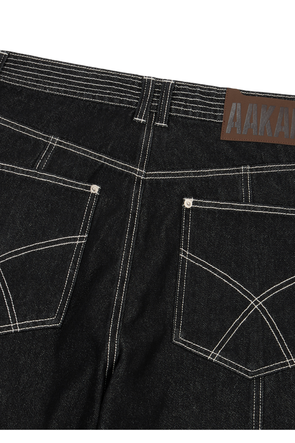 Knee Pin-Tuck Stitched Denim Pants (Black) - AAKAM