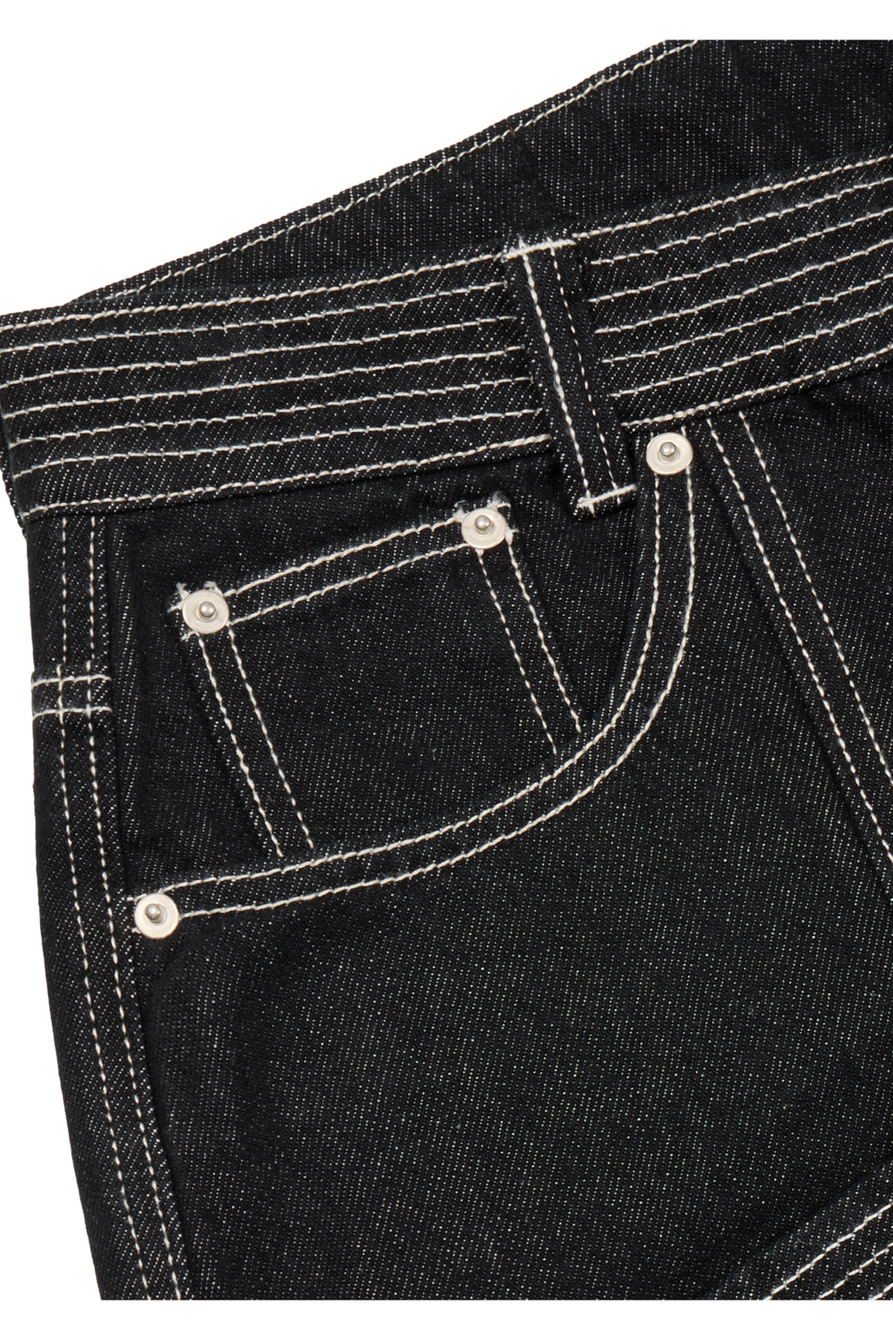 Knee Pin-Tuck Stitched Denim Pants (Black) - AAKAM
