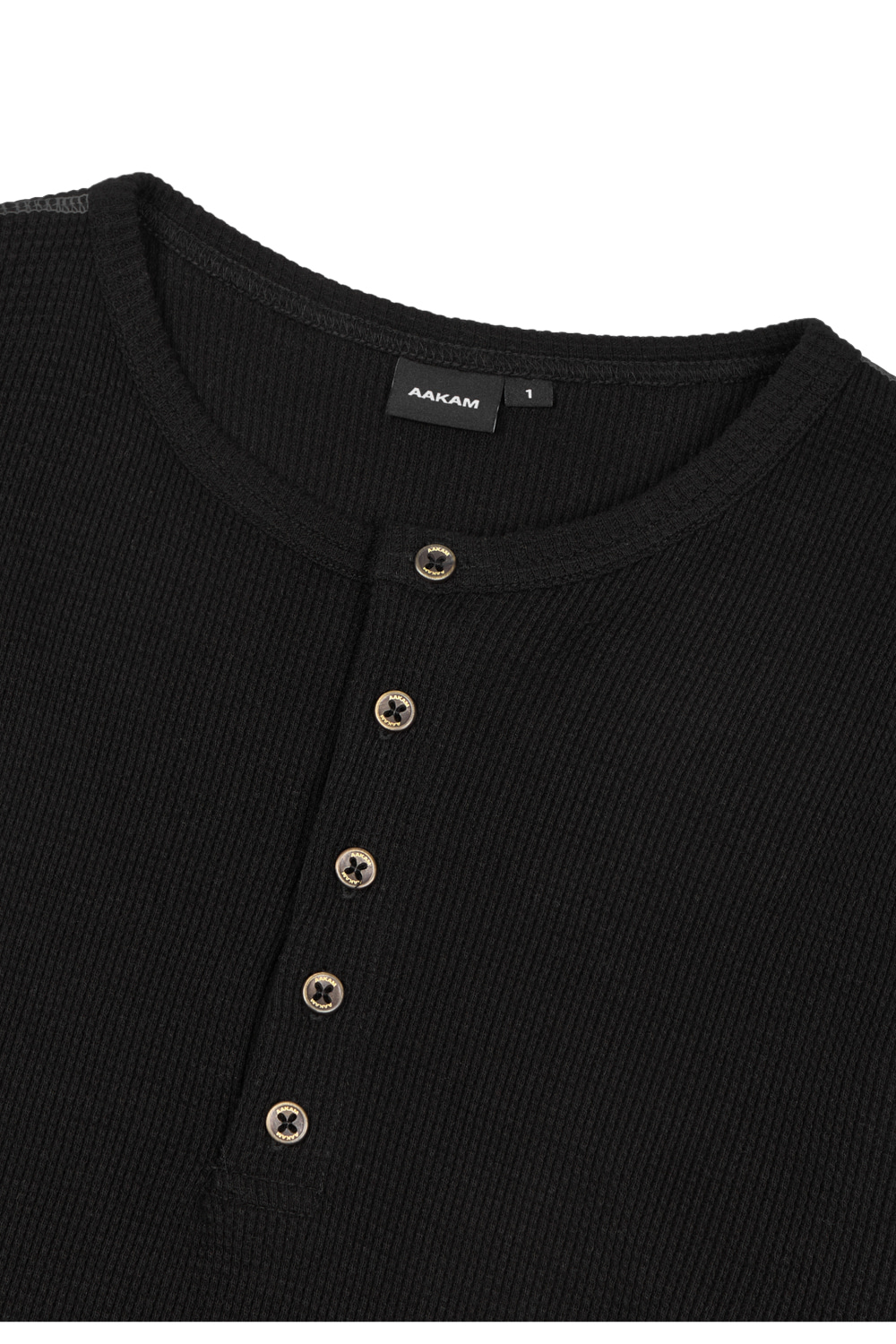 Henry Neck Waffle Long Sleeve (Black) - AAKAM