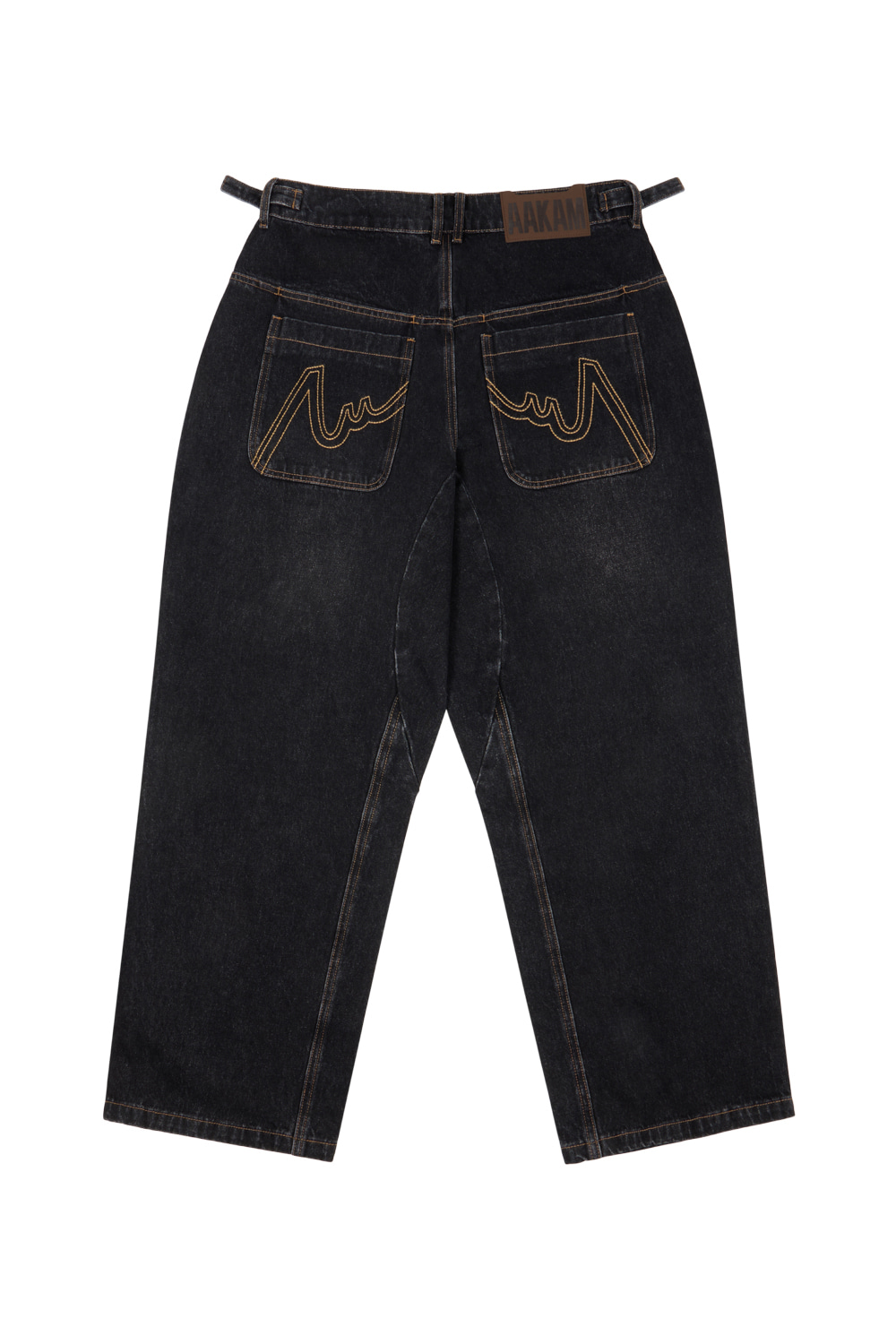 Stitched Baggy Denim Pants (Black) | AAKAM