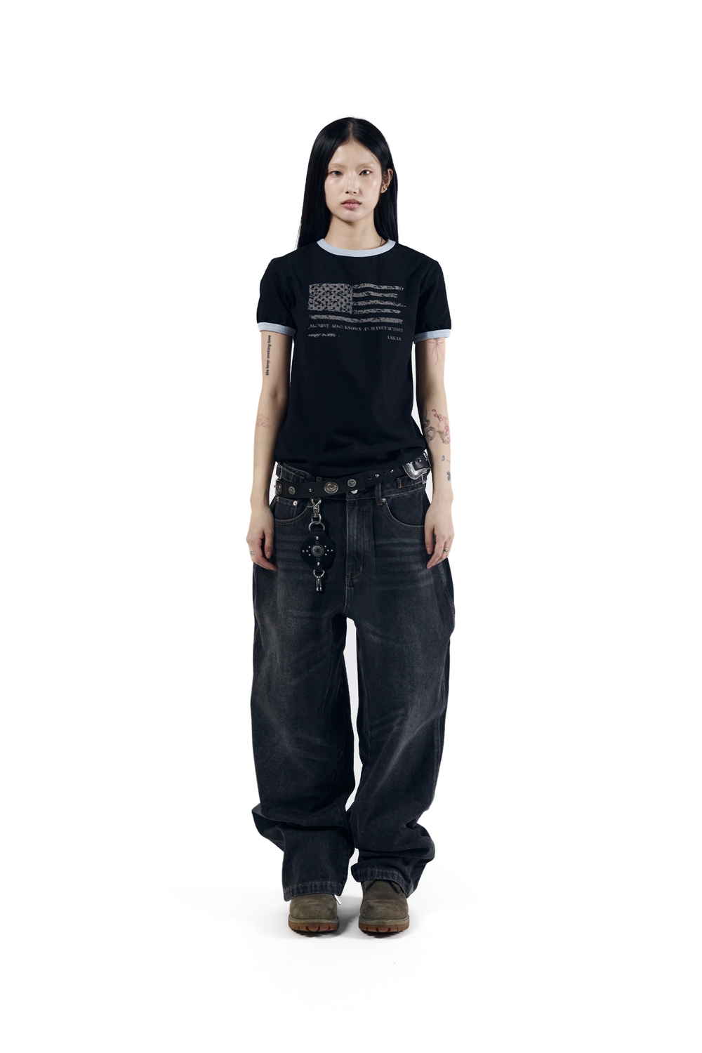 Star-Spangled Ringer Top (Black) - AAKAM