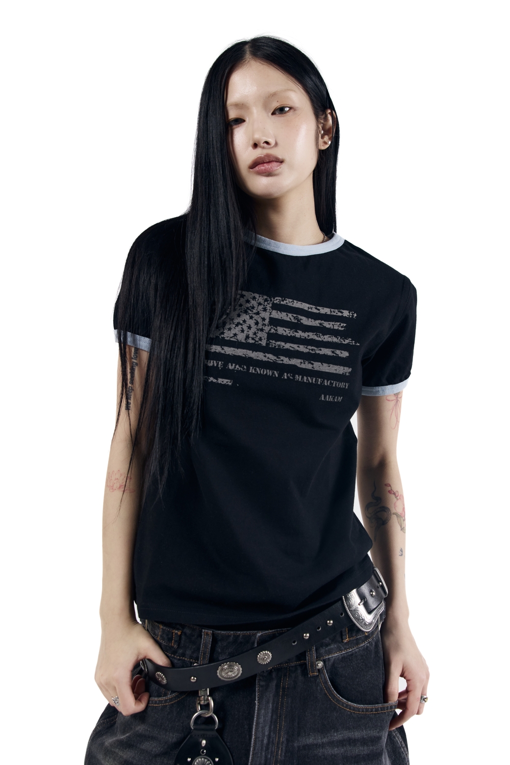 Star-Spangled Ringer Top (Black) - AAKAM