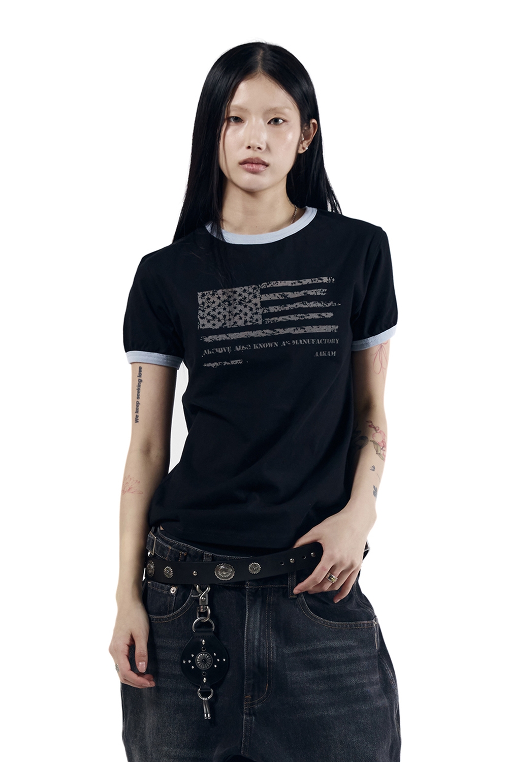 Star-Spangled Ringer Top (Black) - AAKAM