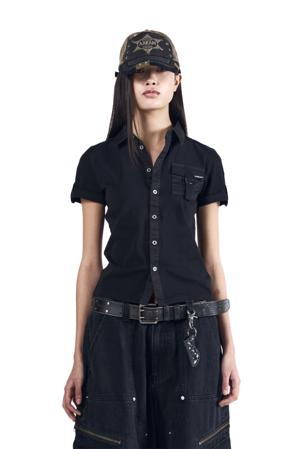 Roll-Up Pocket Shirts (Black) - AAKAM
