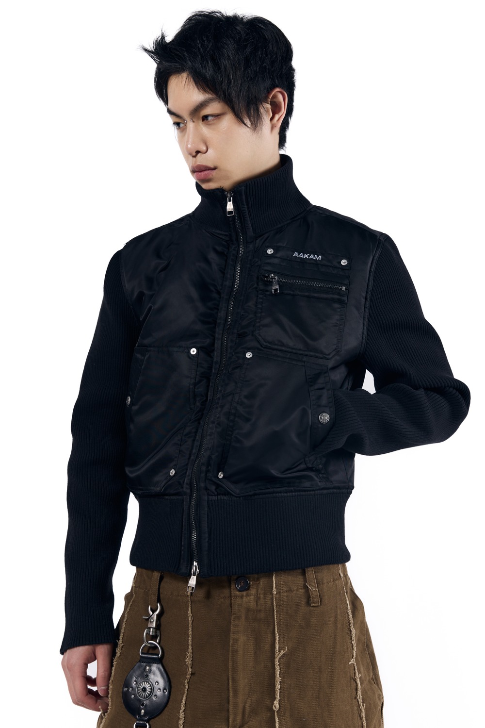 Knitted Nylon Jacket (Black) - AAKAM