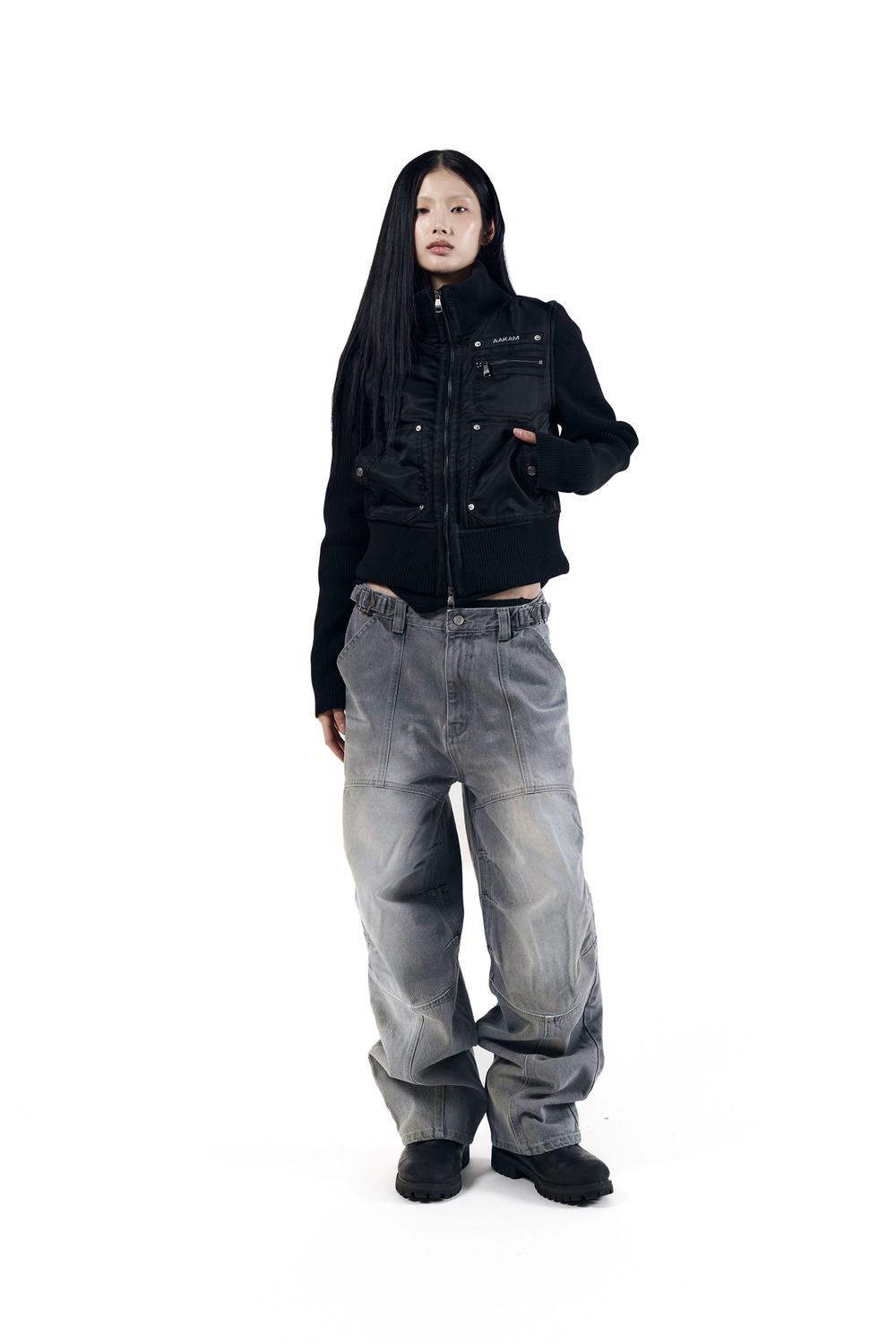 AAKAM Knee Panel Biker Denim Pants AAKAM】 Knee Panel Biker Denim 