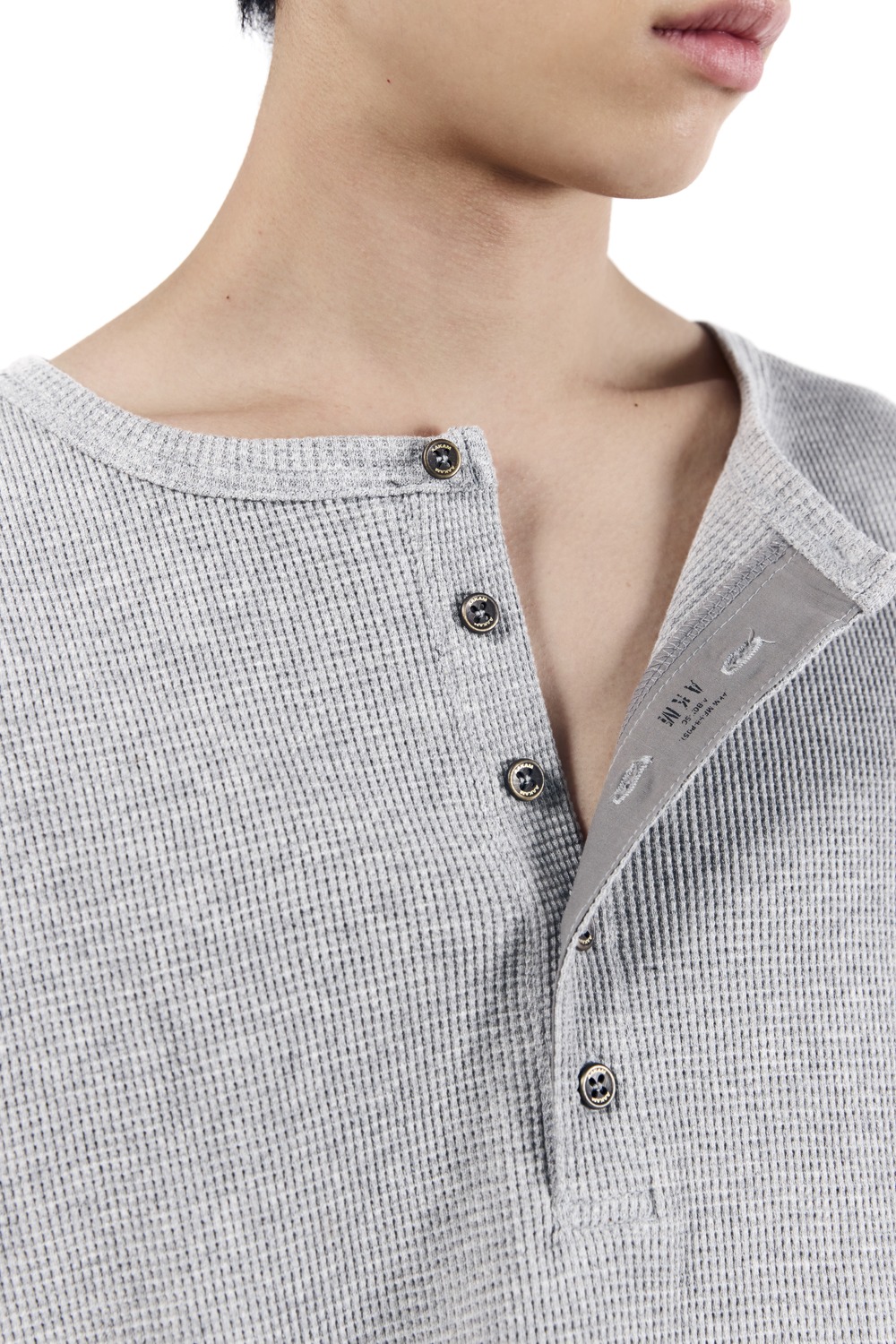 Henry Neck Waffle Long Sleeve (Gray) - AAKAM