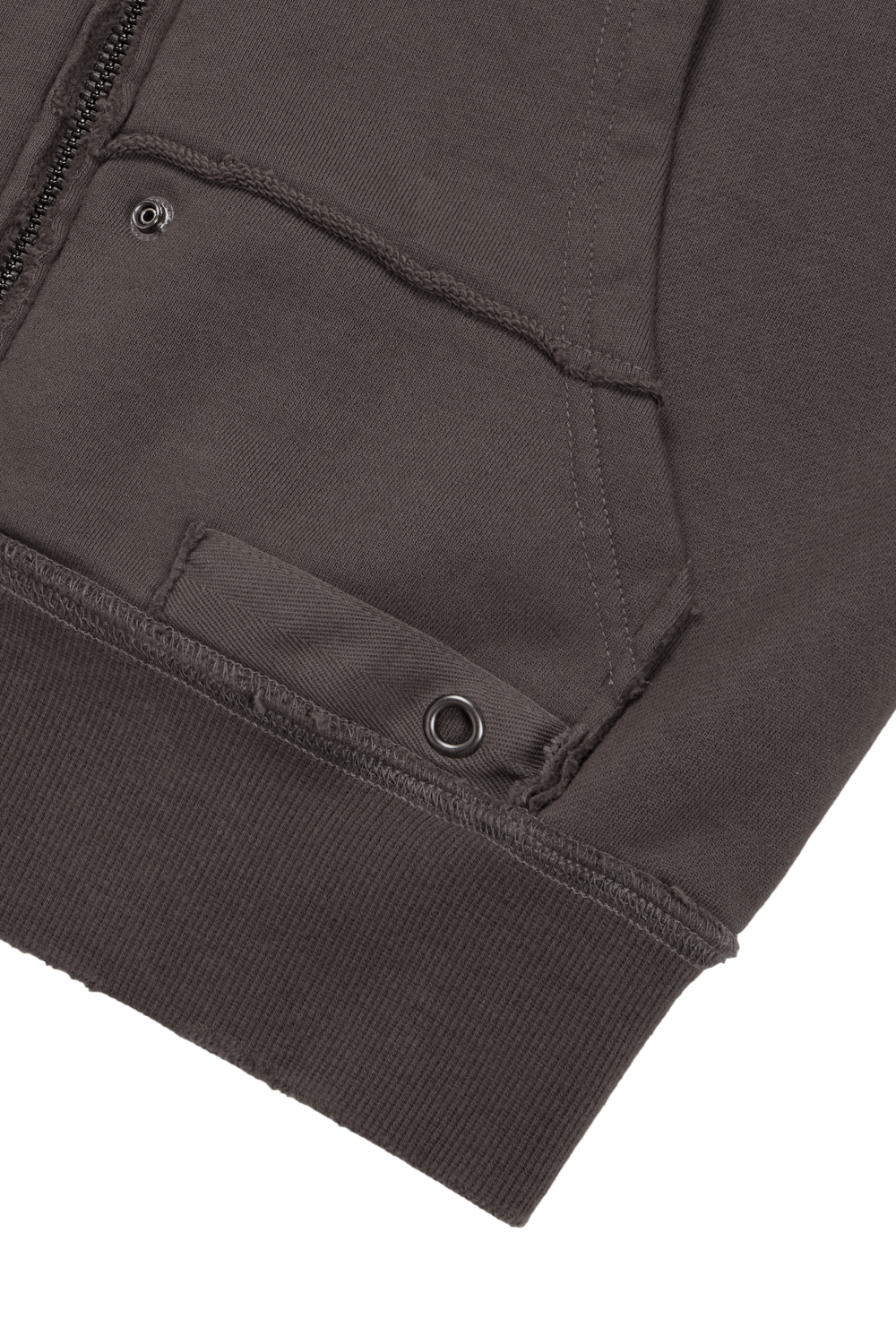 Eyelet Damaged Zip-Up Hoodie (Brown) - AAKAM