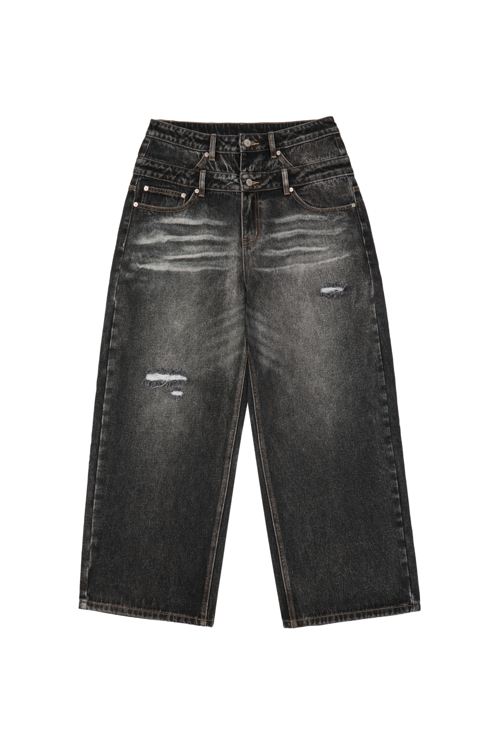 Double Layer Denim Pants (Black) - AAKAM