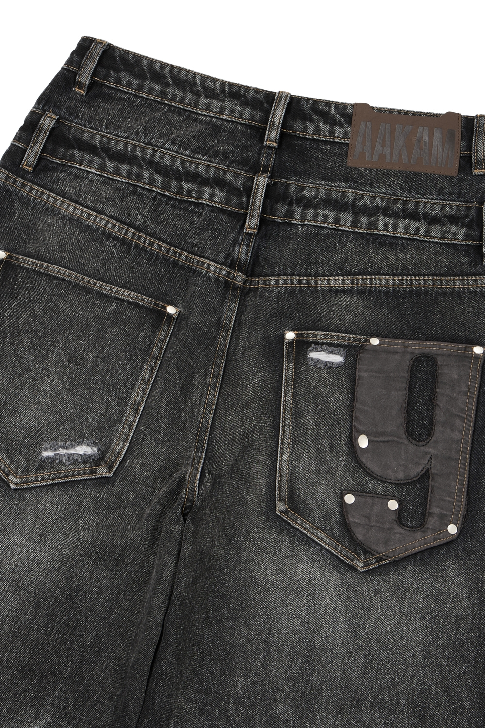 Double Layer Denim Pants (Black) - AAKAM