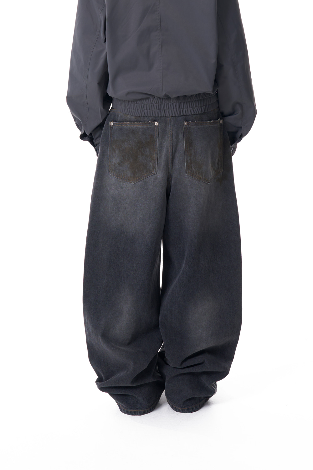 Dirty Washed Denim Pants (Black) - AAKAM
